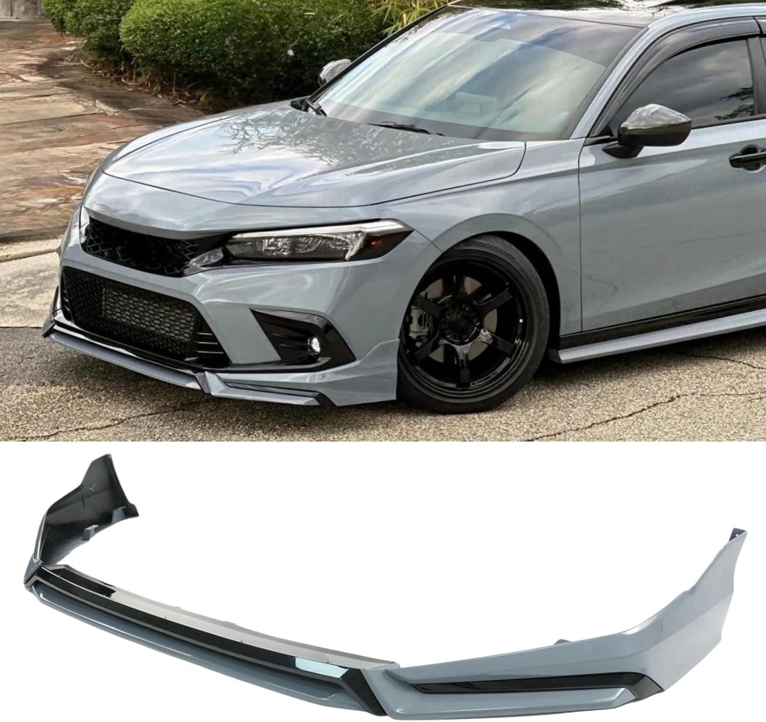 Front Lip 4 Piece Compatible with Honda Civic Sedan Hatch 2022-2024 Yofer V3 Style Winglet Front Bumper Lip Splitter (Sonic Gray) customer photo 1