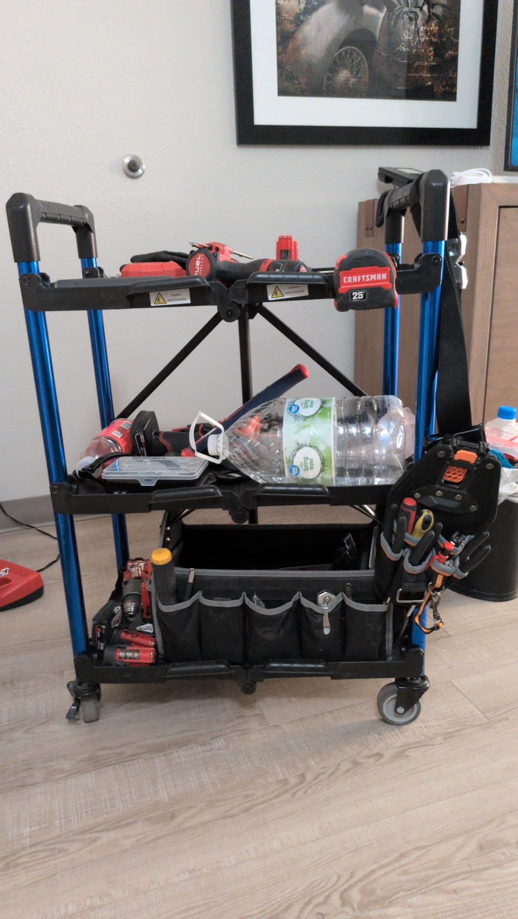 WORKPRO 3-Tier Collapsible Service Cart, 210 LBS Foldable Utility Service Cart with Wheels, Portable Tool Cart for Garage, Warehouse, Home, Restaurant, Office (No Assembly Required) customer photo 2