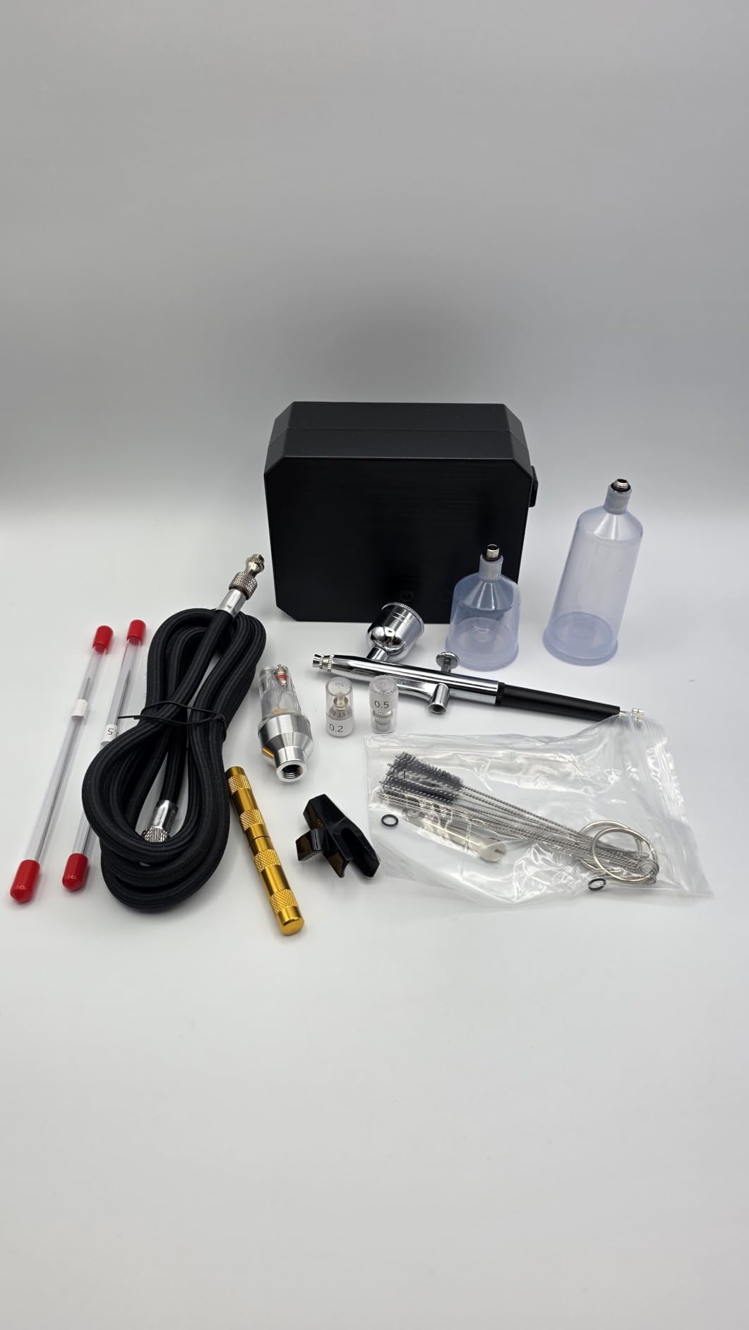 Gocheer Airbrush Kit with Air Compressor, 40 48 PSI High Pressure Air Brush Non-Clogging with 0.2/0.3/0.5mm Nozzle/Cleaning Sets, Ideal for Painting, Modeling, Cake Decor, Makeup (Black, 48 PSI) customer photo 1