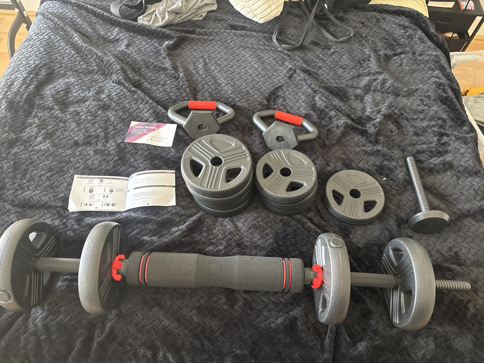 Adjustable dumbbell set, 20/35/45/55/70/90lbs Free Weights set with upgraded nut, 5 in 1 Weight Set Used as Kettlebells, Barbell, Push up Stand, Fitness Exercise for Home Gym customer photo 1