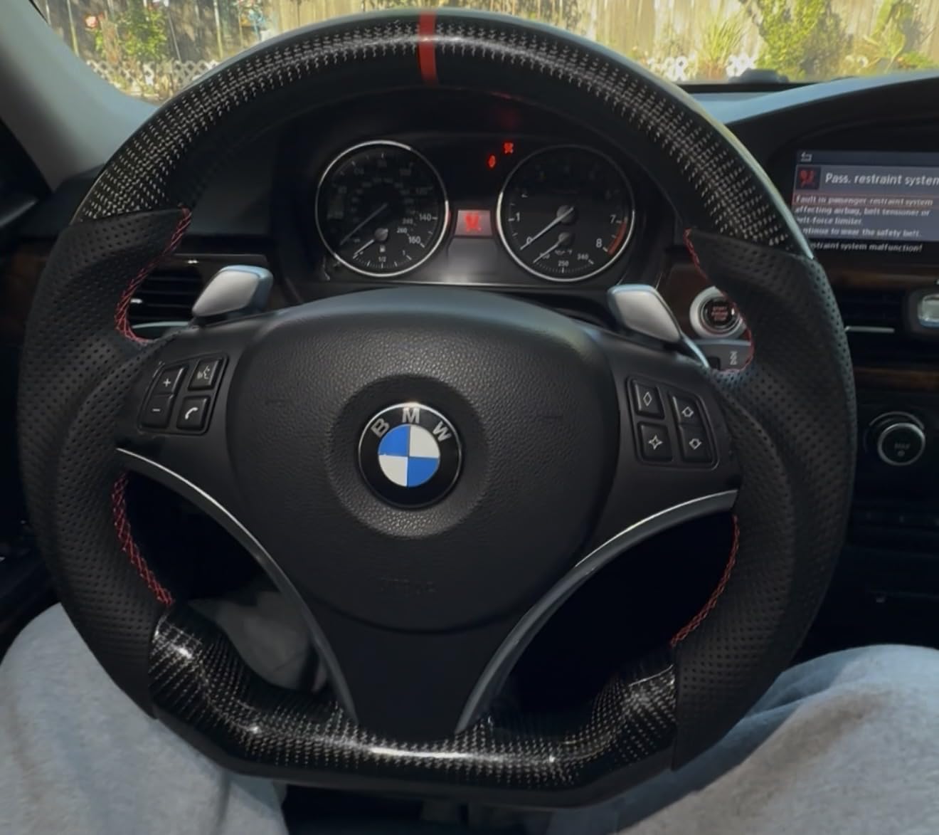 Real Carbon Fiber Steering Wheel, D-Shaped Flat Bottom Steering Wheel With Red Indicate Fit for BMW E-Series SSG Edition 2005-2012 customer photo 1