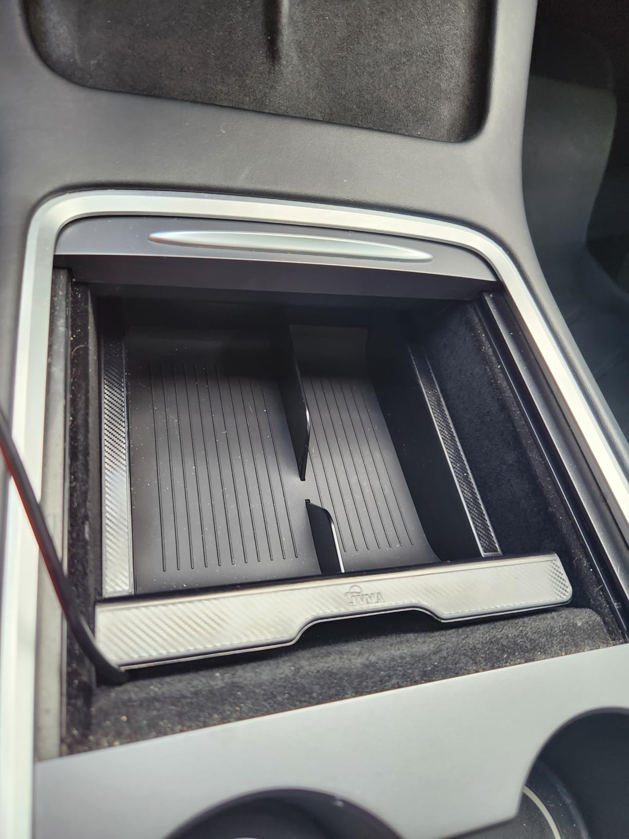 JVMA Center Console Organizer for Tesla Model Y 2024 2023 2022 2021 and Model 3 2021-2023 Accessories with Backlight Transparent Smooth Slide 3 Carbon Edition Upgrade customer photo 1