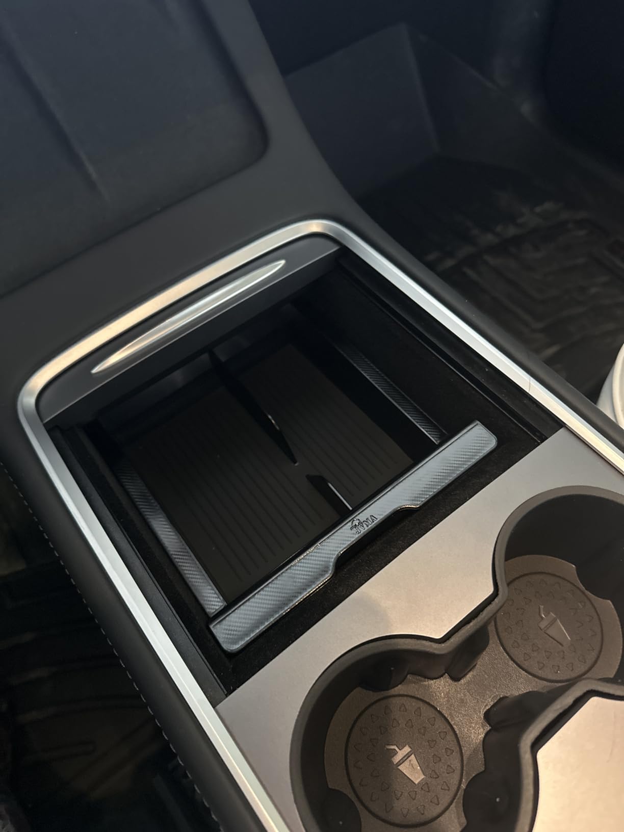 JVMA Center Console Organizer for Tesla Model Y 2024 2023 2022 2021 and Model 3 2021-2023 Accessories with Backlight Transparent Smooth Slide 3 Carbon Edition Upgrade customer photo 2