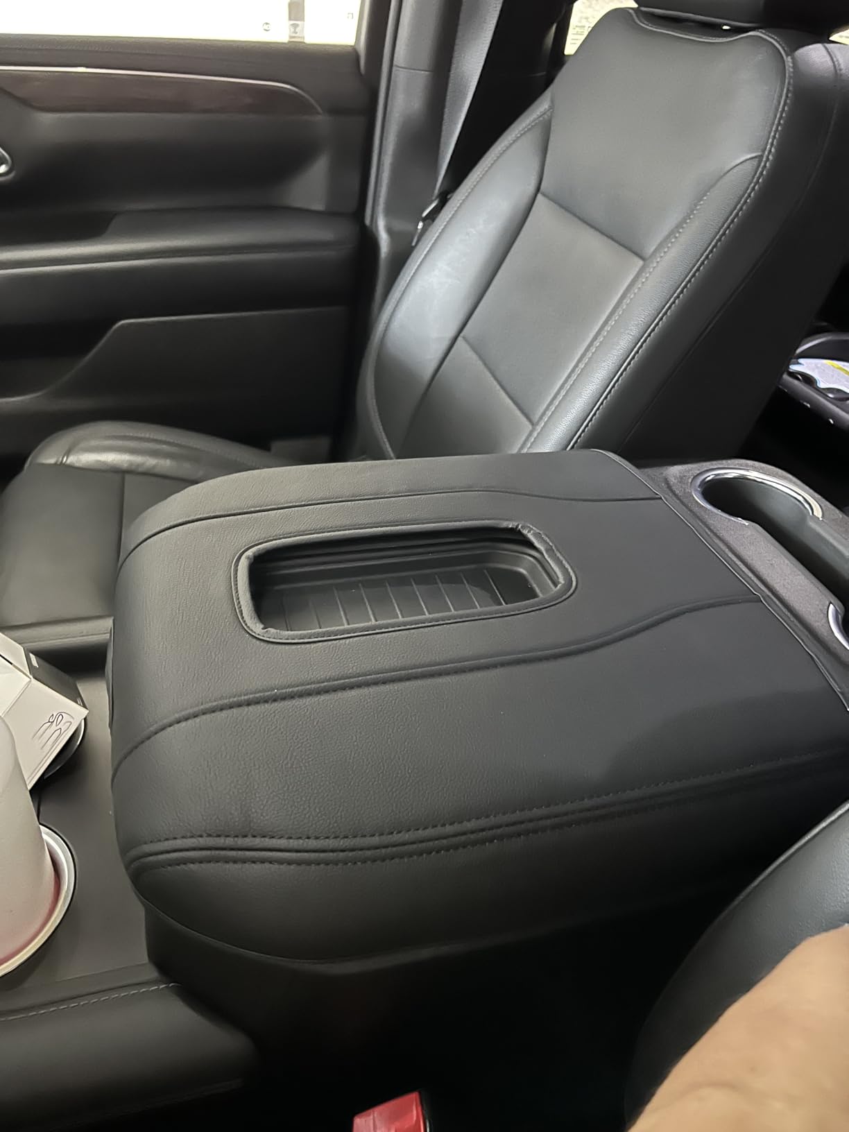 Center Console Armrest Cover for Chevy Silverado & GMC Sierra 2019-2026, Yukon & Tahoe & Suburban 2021-2026, Floor Console Bucket Seat Only, Vinyl Middle Console Cover, Scratchproof, Black customer photo 1