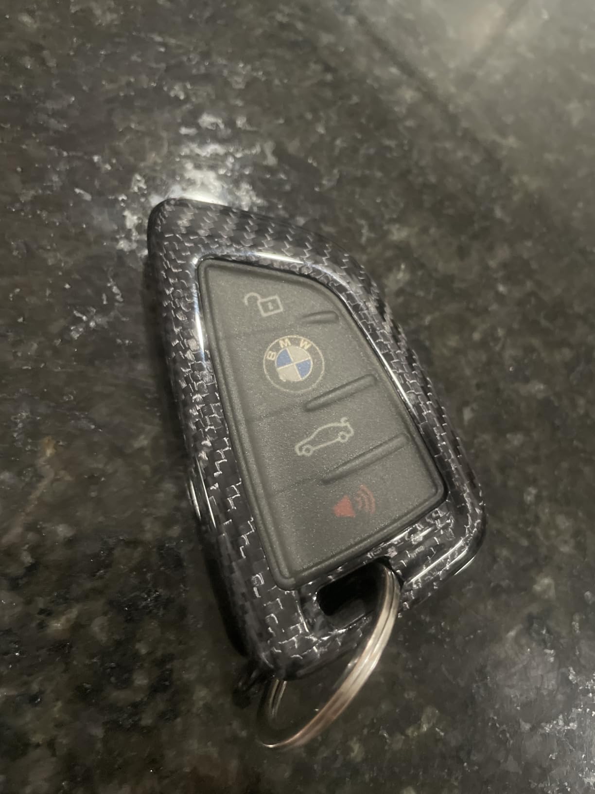 T-carbon Key Fob Cover Compatible with BMW Key Fob Protecetor Compatible with BMW 2 3 4 5 6 6GT 7 8 Series,X1 X2 X3 X4 X5 X6 X7 M3 M4 M5 M8 X3M X4M X5M X6M Z4 2014-2024, Glass Fiber, Silver Black customer photo 1