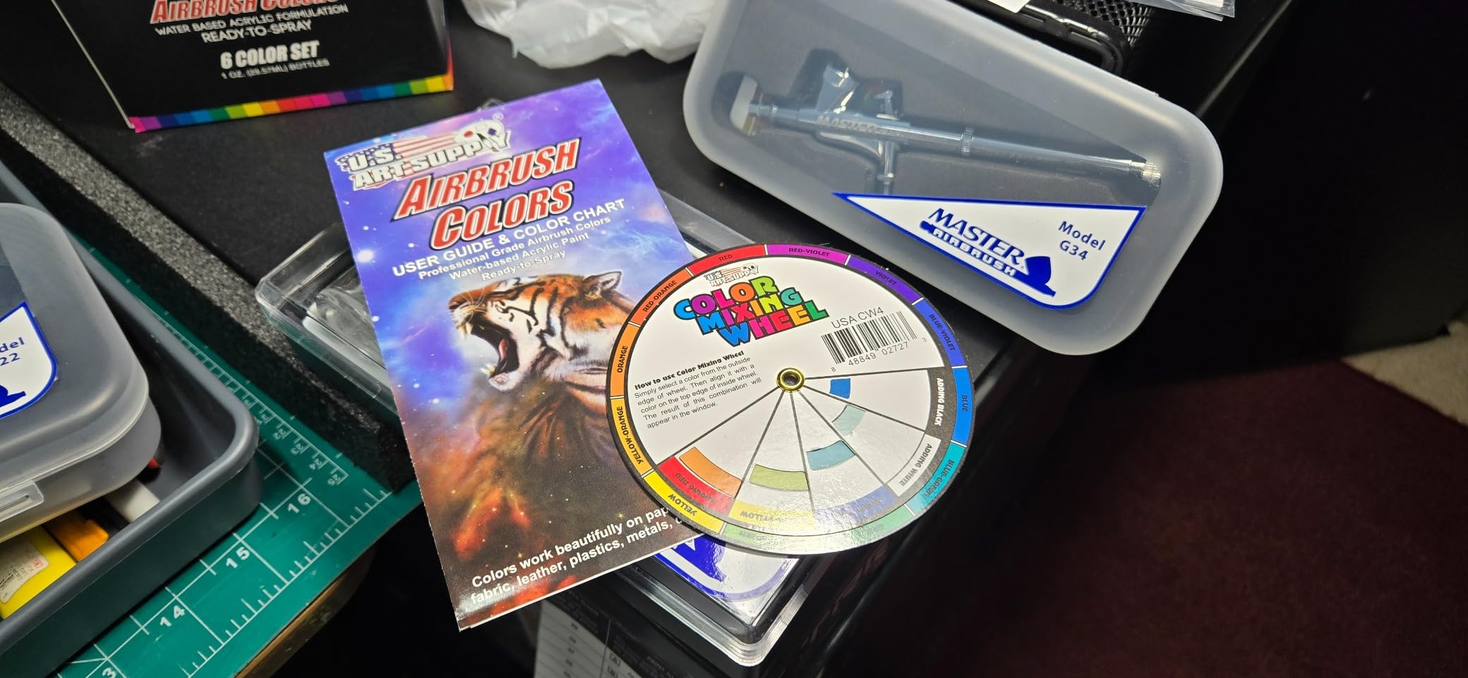 Master Airbrush Cool Runner Dual Fan Air Compressor Professional Airbrushing System Kit with 3 Airbrushes, Gravity & Siphon Feed - 6 Primary Opaque Colors Acrylic Paint Artist Set, Hose & Holder customer photo 2