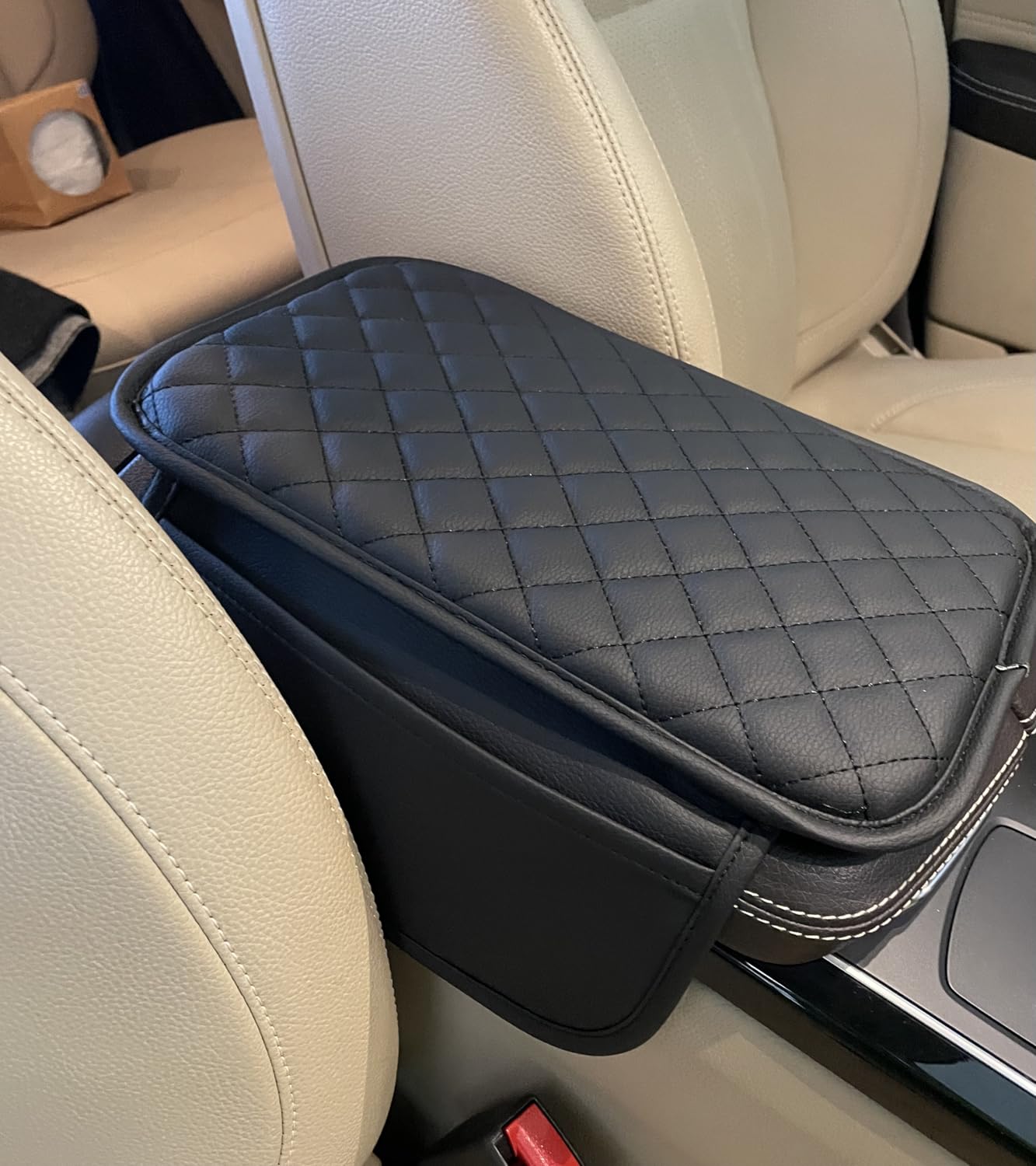 JOYTUTUS Center Console Cover for SUV Sedan, Thick Arm Rest Pad with Storage Bag Leather Middle Console Protector, 12.6
