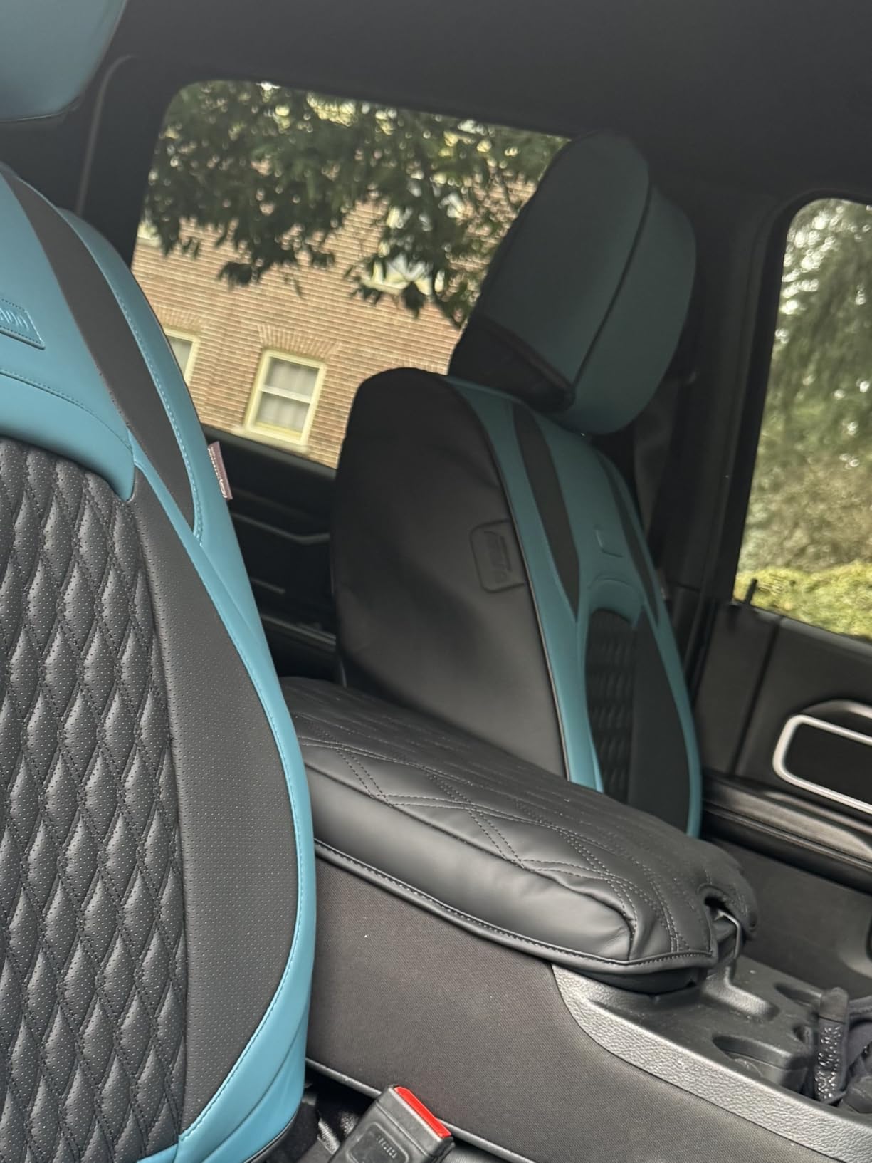 Center Console Cover for 2013-2018 Ram 1500 & 2013-2024 Dodge Ram 2500/3500/1500 Classic Model, PU Leather Armrest Cover Middle Console Cover Accessories with Hidden Pockets, Jump Seat Only customer photo 1