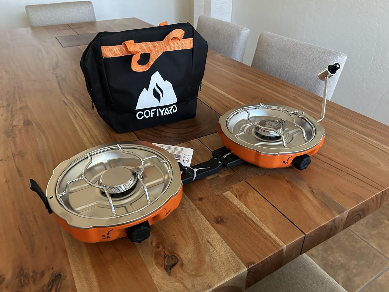 20,000 BTUs 2 Burner Propane Camping Stove, Portable Folding Camp Stove with Adjustable Burners, Regulator and Carrying Bag, Dual Gas Stoves Easy Carrying Handle for Tailgating, Camping, BBQ customer photo 2