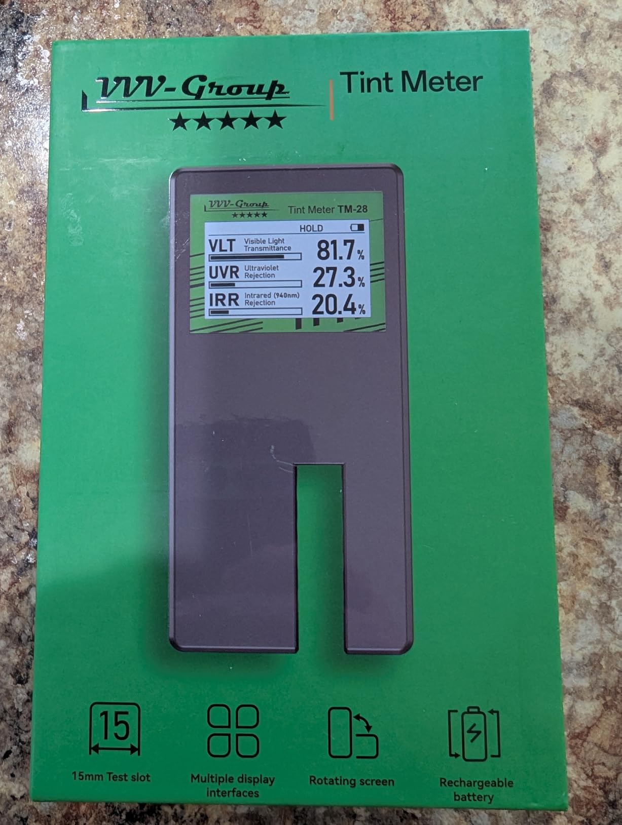 Tint Meter TM-28 - Digital Window Tint Tester for VLT, UVR & IRR Measurement, 15mm Slot, Auto Calibration, Rotatable Backlit Display, Rechargeable Battery customer photo 1