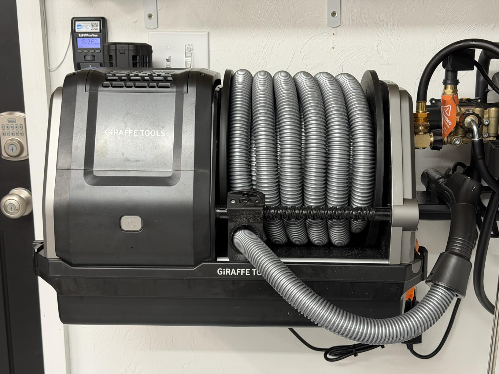 Giraffe Tools Grandstorm Retractable Vacuum with 30 FT Hose Anti-Kink, Wall-Mounted Vacuum Cleaner with 6 Nozzles for Garage Detailing Remote Control Shop Vac, Grey customer photo 2