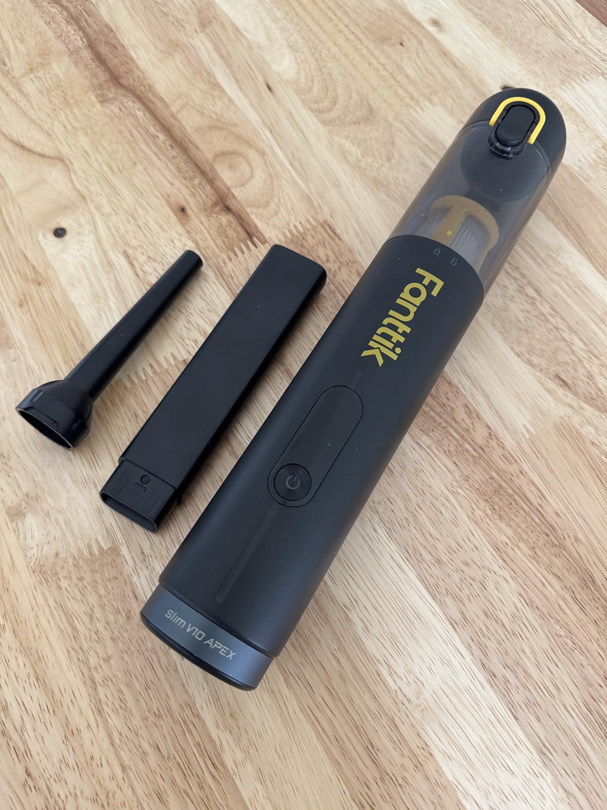 Fanttik Slim V10 APEX Cordless Car Vacuum, 4-in-1 Portable Mini Handheld Vac, 19kPa Suction Power, Upgraded Smart Digital Display, 2 Suction Modes for Small Jobs, Car, Office Desk, Keyboards (Black) customer photo 1