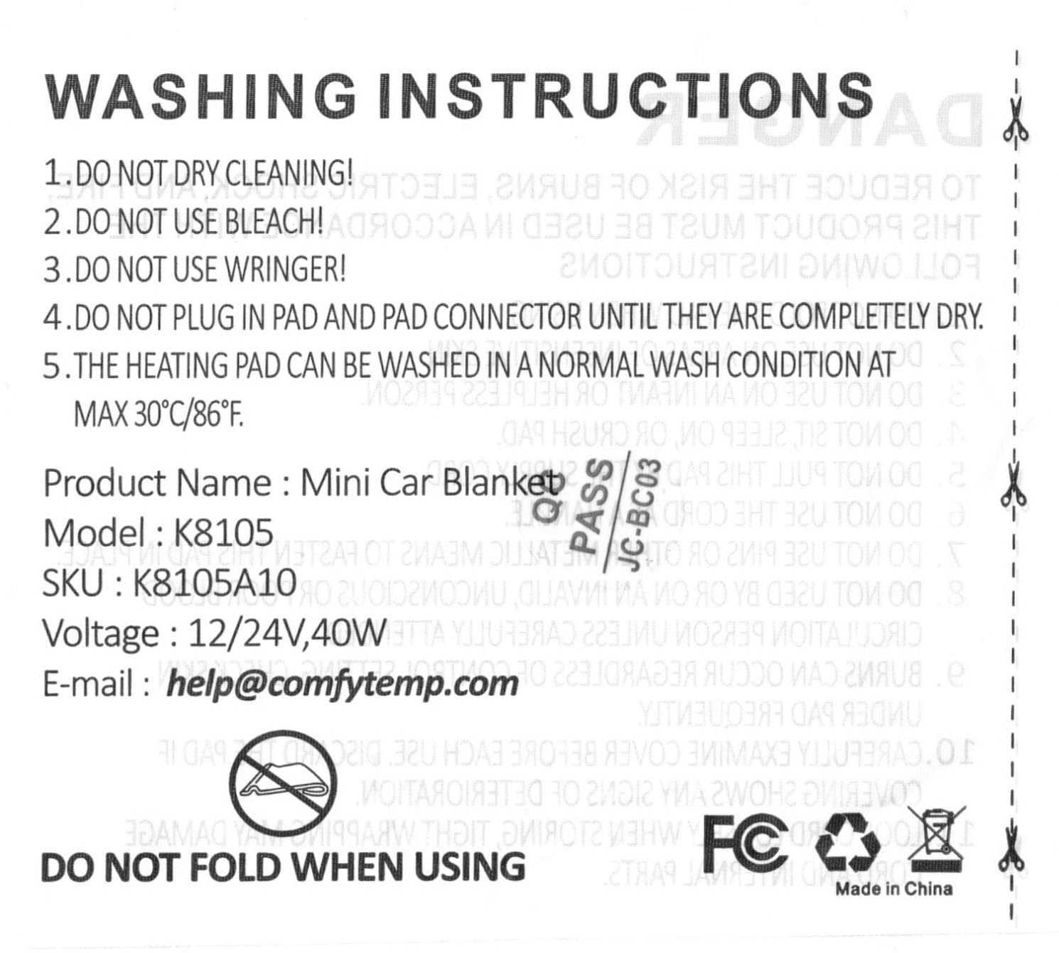Comfytemp 12V/24V Car Electric Blanket for Back Soothing 17