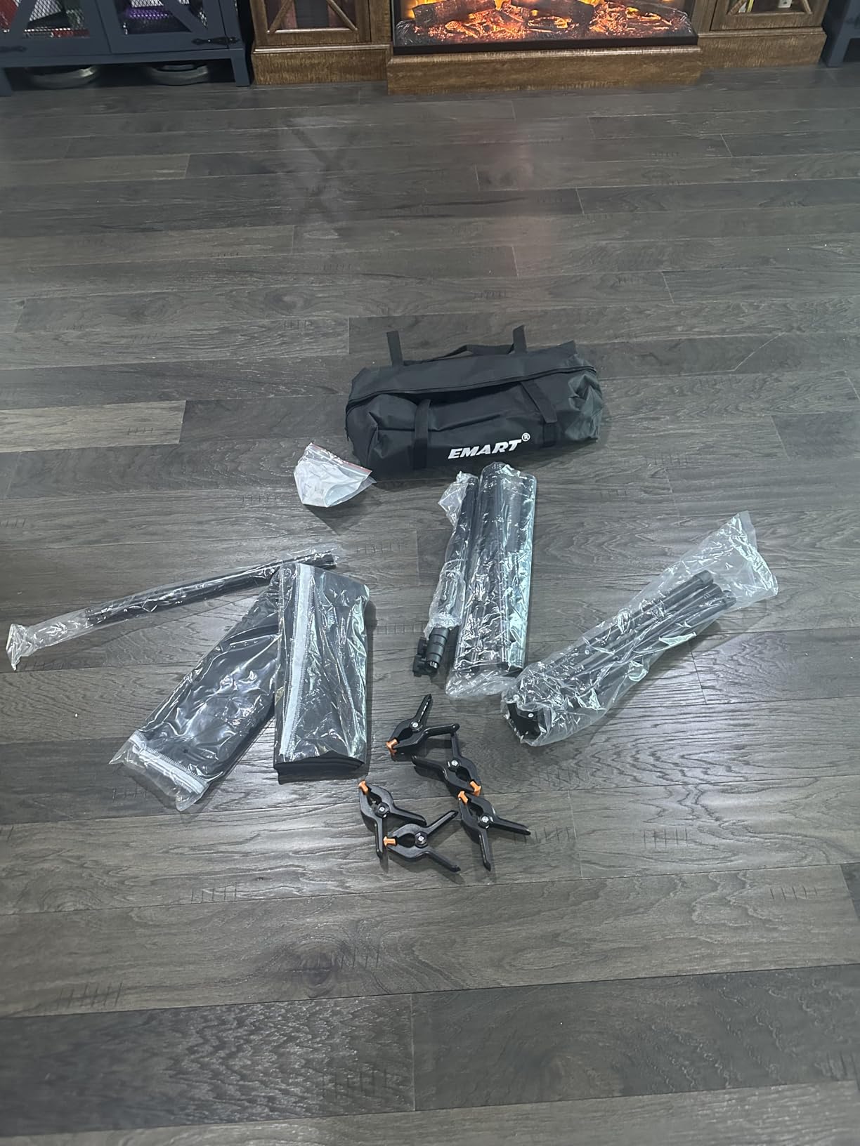 EMART Photo Backdrop with Stand Kit 6.5x5ft, Photography Black and White 2-in-1 Revisible Background Screen with Portable T-Shape Support and 5 Clamps for Video Recording Meeting Self Tape customer photo 1