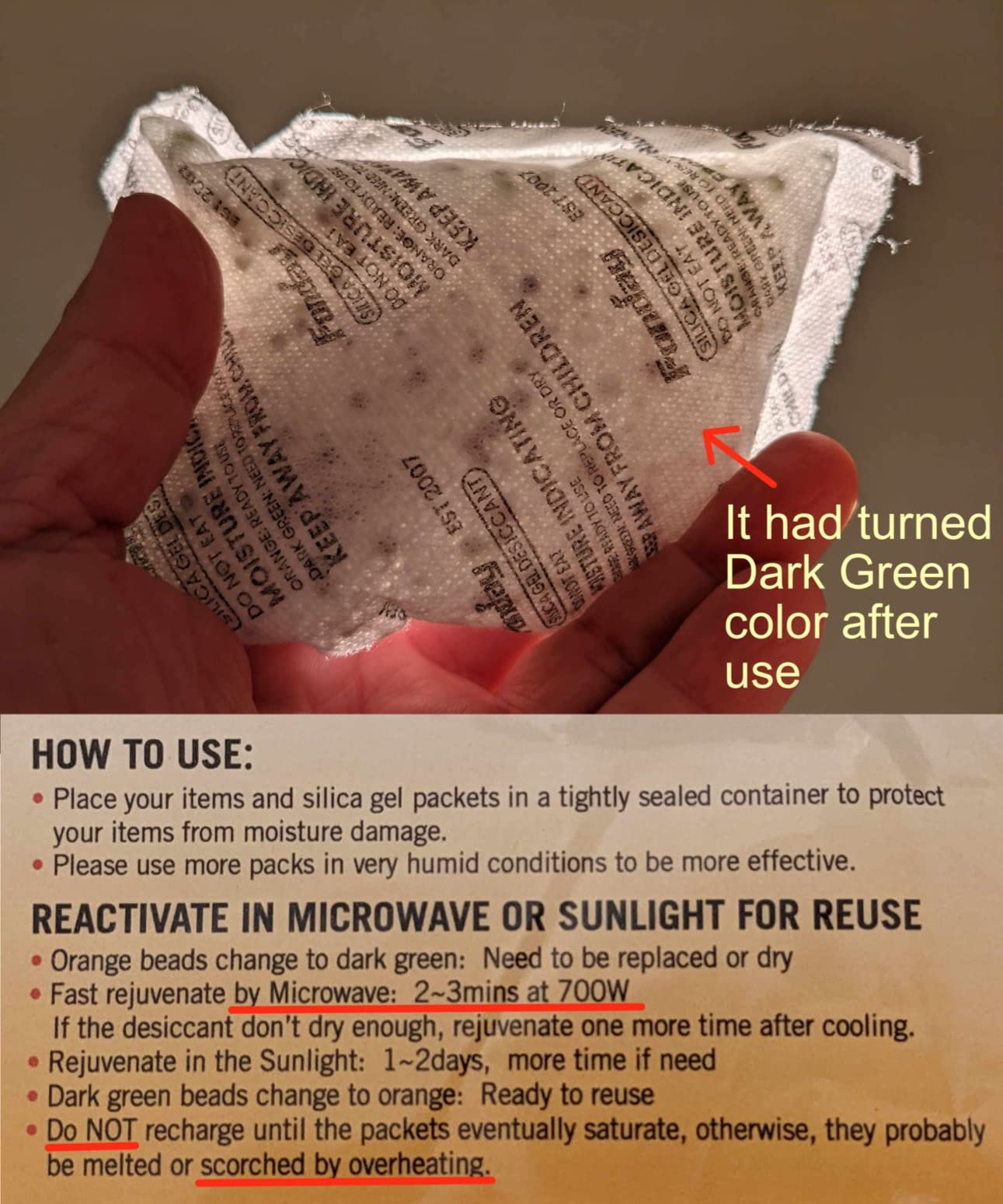 500g x 2 packs Fonday Rechargeable Silica Gel Car Dehumidifier Fast Reactivate Desiccant Bags, Large for Gun Safe Closet Basement Garage Storage Moisture Absorber customer photo 2