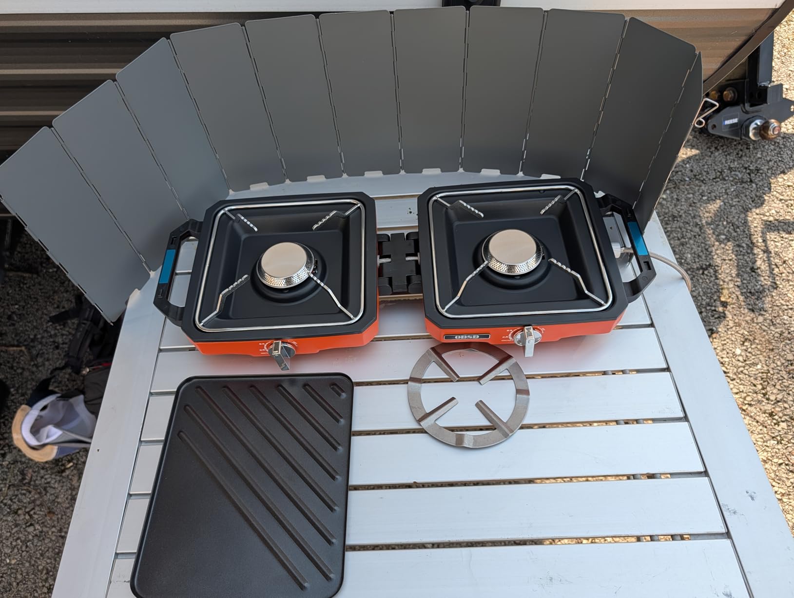 ODSD 2 Burner Camping Stove with Windshield, 20000 BTU Propane Camp Stove, Portable Folding Gas Stove, Camping Essentials Gear Includes Frying Pan, Coffee Stand & Carry Bag, Green customer photo 2