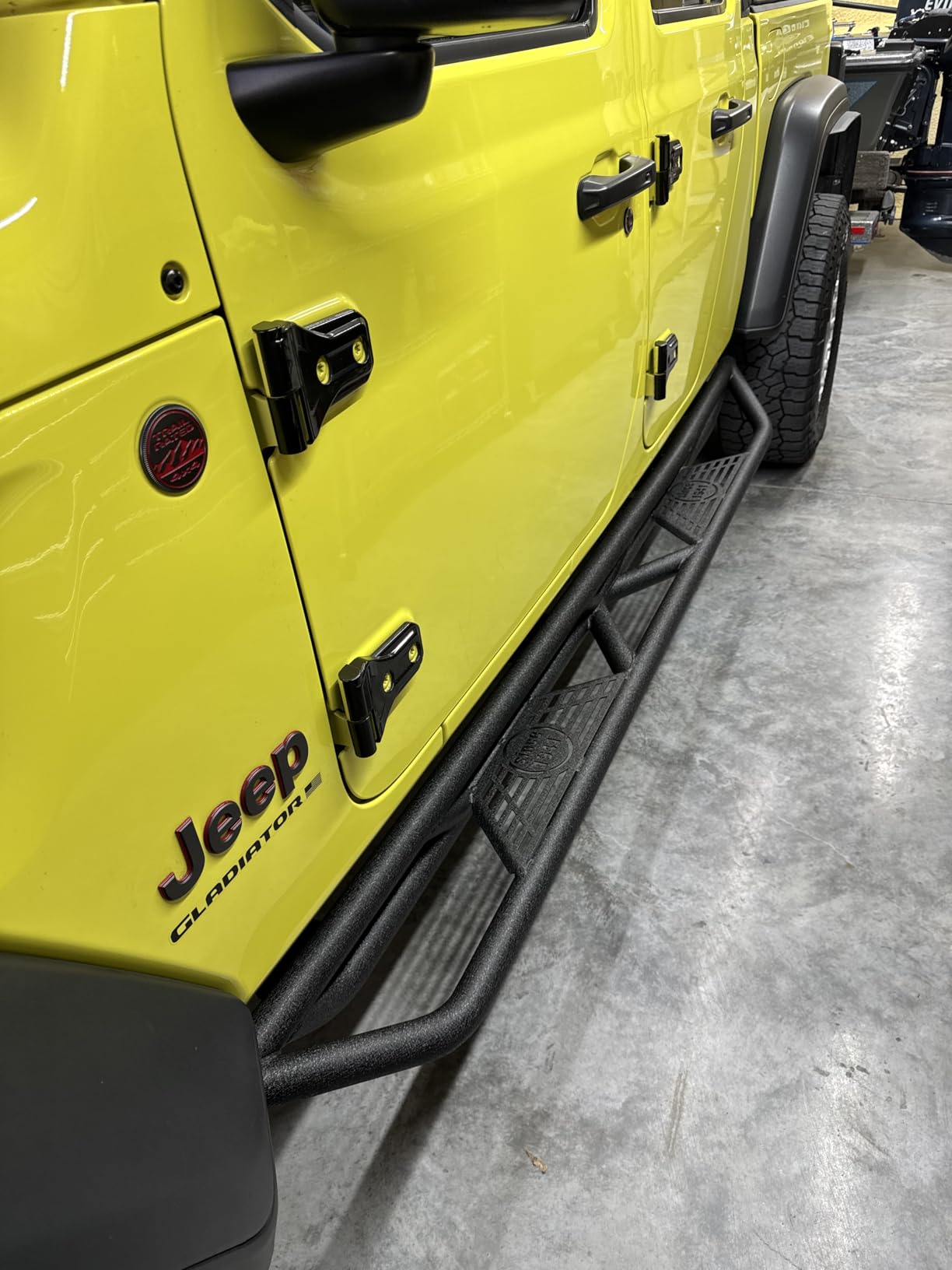 for Gladiator JT Running Boards Drop Side Steps Compatible with 2020 2021 2022 2023 2024 2025 2026 Jeep Gladiator JT 4 Doors, Heavy-Duty Steel Nerf Bars Step Plate Rock Slider Rail customer photo 1