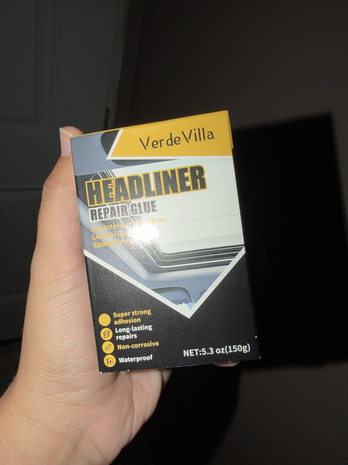 Headliner Repair Glue, Car Headliner Adhesive with Brush, Car Roof Liner Fabric Adhesive, Upholstery Glue for Cars,Headliner Repair Kit, Suitable for Automotive interiors, Fabric, Leather,150ml customer photo 1