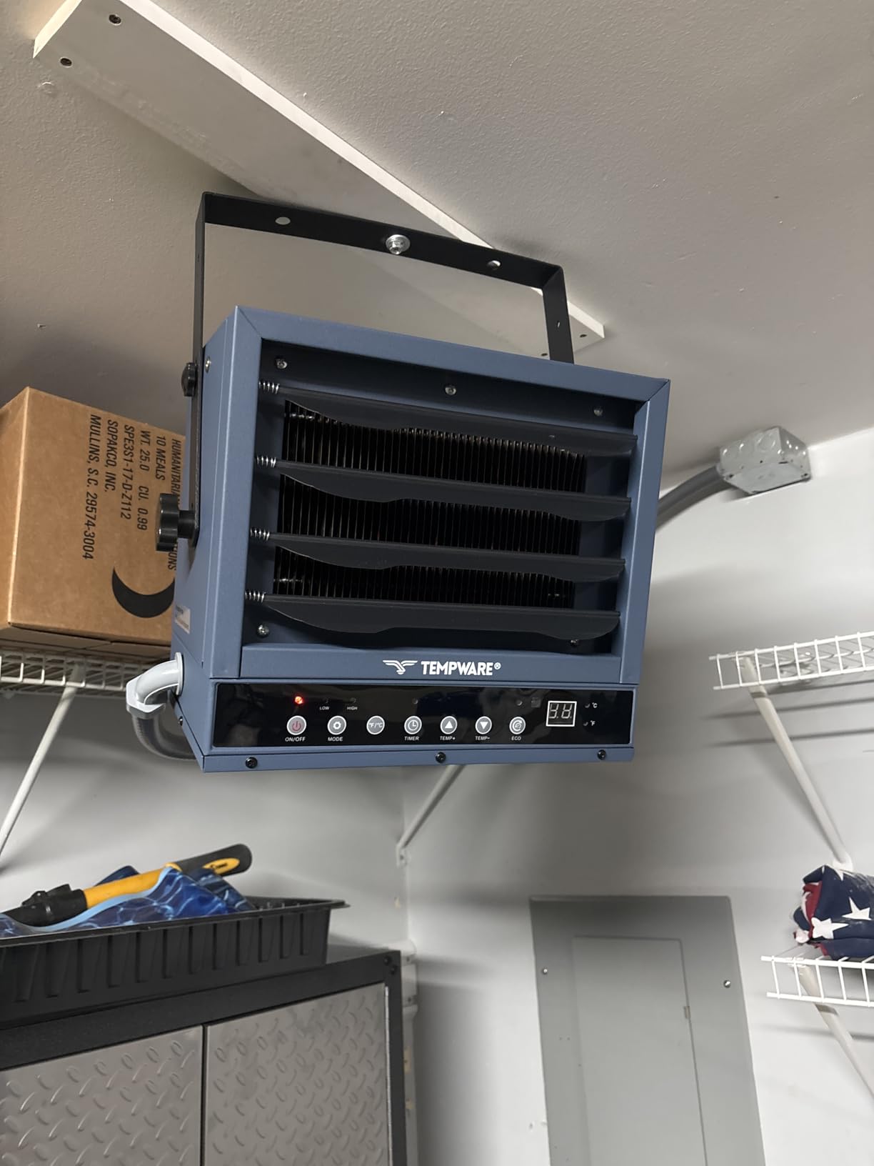 7500W Electric Garage Heater, 240V Hardwired Digital Ceiling Mount Fan-Forced Shop Heater with Full-Function Remote and 12-Hour Timer, Ideal for Workshop Warehouse customer photo 1