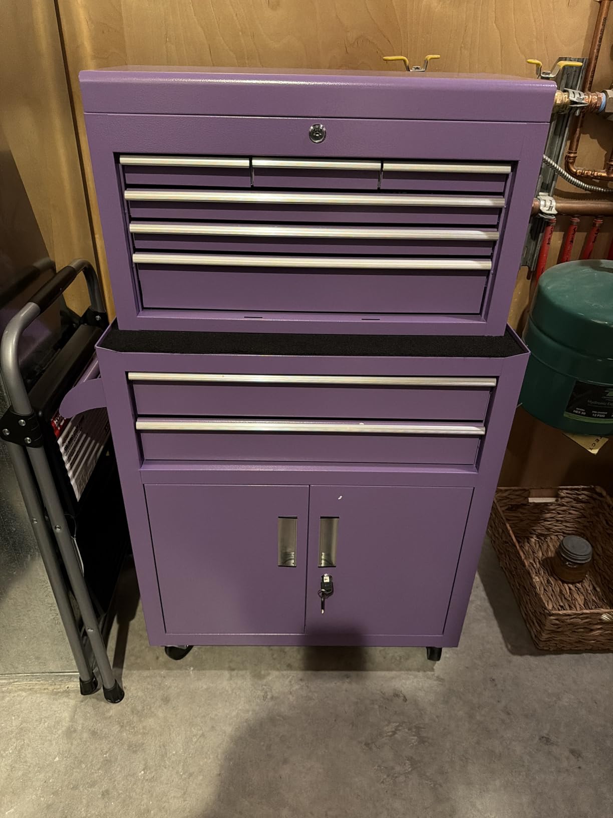 INTERGREAT 8-Drawers Rolling Tool Chest, Assembled Tool Chest with Wheels, Detachable Top Tool Box, Tool Cabinet for Repair Room, Warehouse, Rolling Tool Box with Hooks, Tray Divider, Liners (Black) customer photo 1