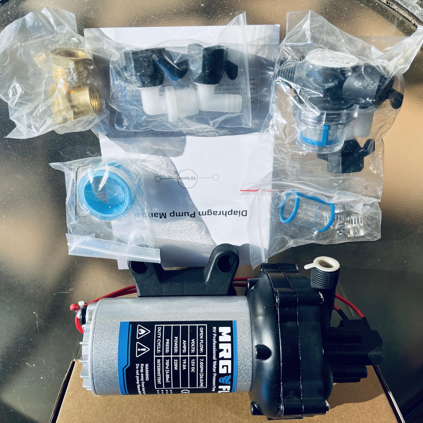[Upgraded Version] 12V DC RV Fresh Water Pump, 7GPM 70PSI, Five Chamber Self-Priming Diaphragm Pump with Heavy Duty Pressure Switch & Strainer for RV, Marine, Yacht, Caravan, Camper (7GPM-70PSI-12V) customer photo 2