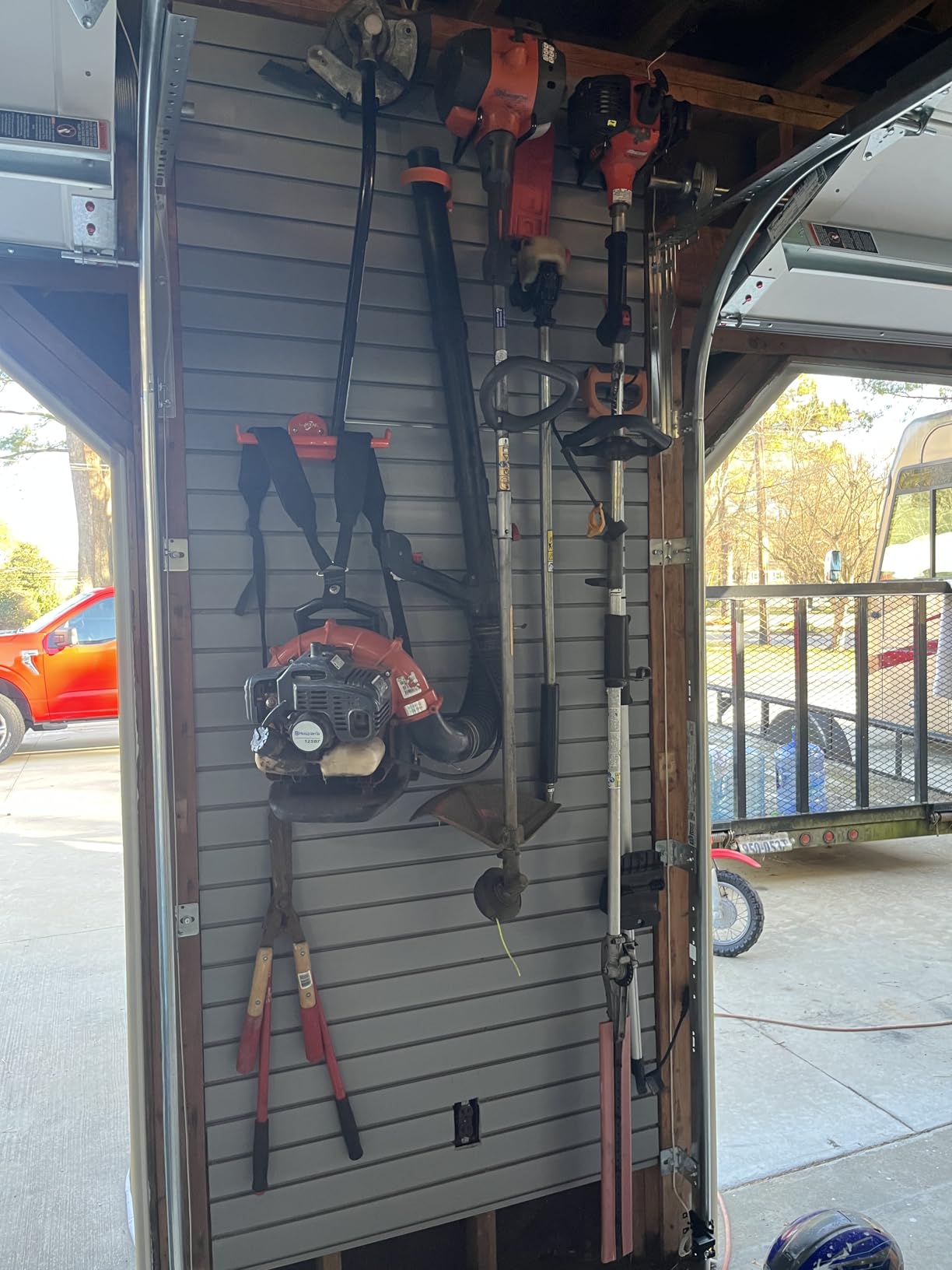 4 x 8 ft PVC Slatwall Panels for Garage Wall Organizer, Grey | Creates a 4 x 8 ft slat wall covering 32 sq ft; includes edge trims, mounting hardware, drill bit, and instructions. customer photo 1