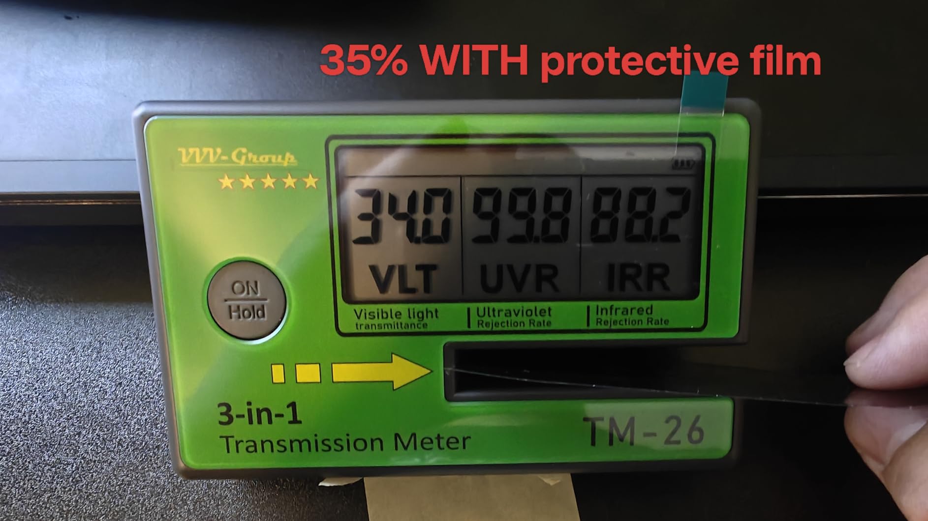 Digital Window Tint Meter TM-26 - Automotive VLT Tester with UVR & IRR Measurement, 8mm Slot Light Transmittance Meter for Car Side Windows and Solar Film Inspection (with PU Case) customer photo 1