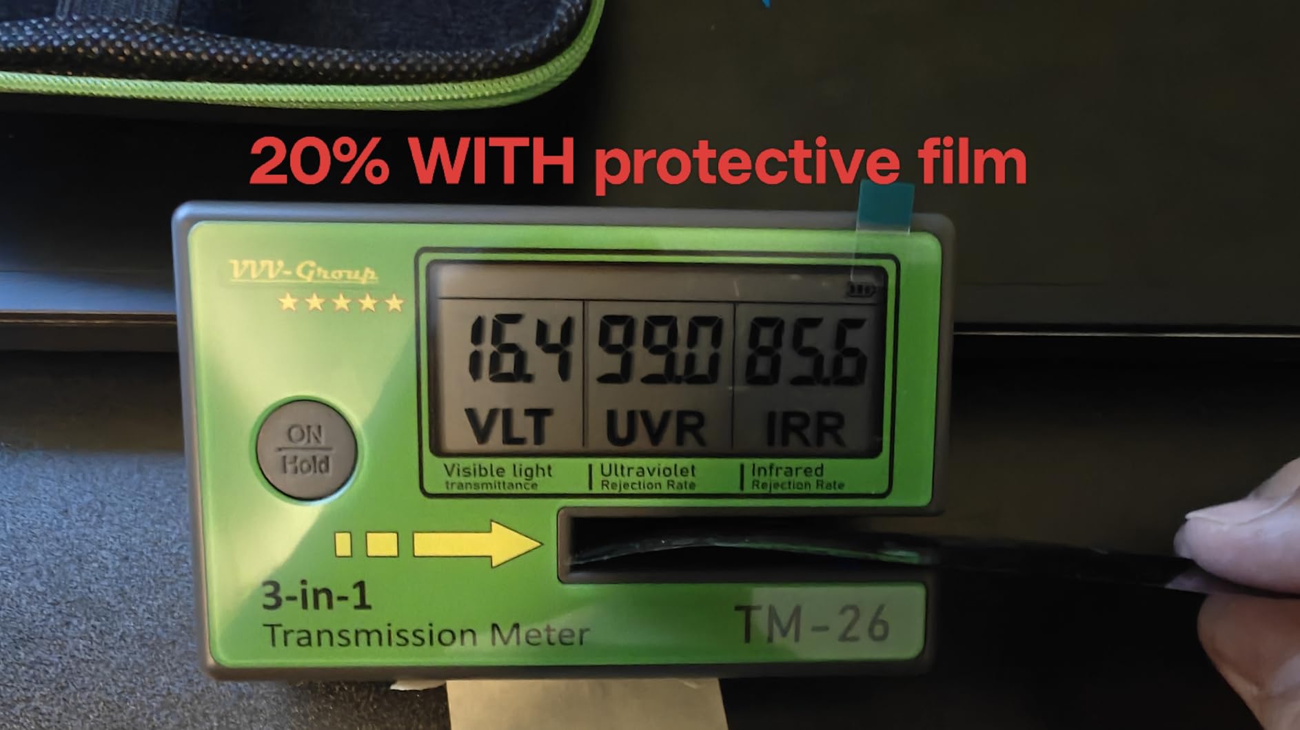Digital Window Tint Meter TM-26 - Automotive VLT Tester with UVR & IRR Measurement, 8mm Slot Light Transmittance Meter for Car Side Windows and Solar Film Inspection (with PU Case) customer photo 2