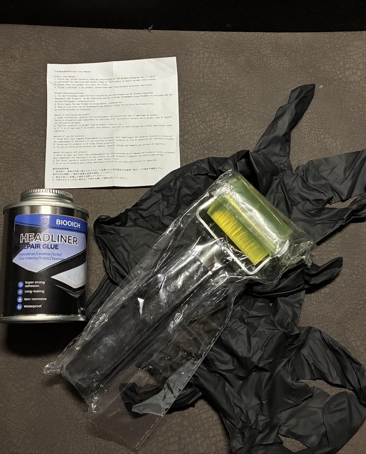 Headliner Repair Glue, Car Headliner Adhesive with Rubber Seam Roller Headliner Repair Kit,Upholstery Glue with Brush for Automotive interiors, Fabric, Leather (4.23oz) customer photo 2