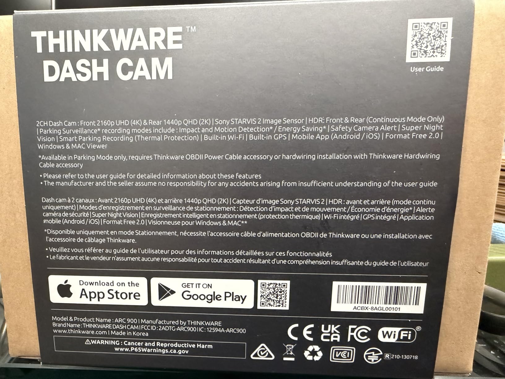 Thinkware ARC900 2CH 4K HDR Dual Dash Cam Front and Rear - 4K+2K STARVIS 2, Super Night Vision 4.0, Low Power Parking Mode, 3.5