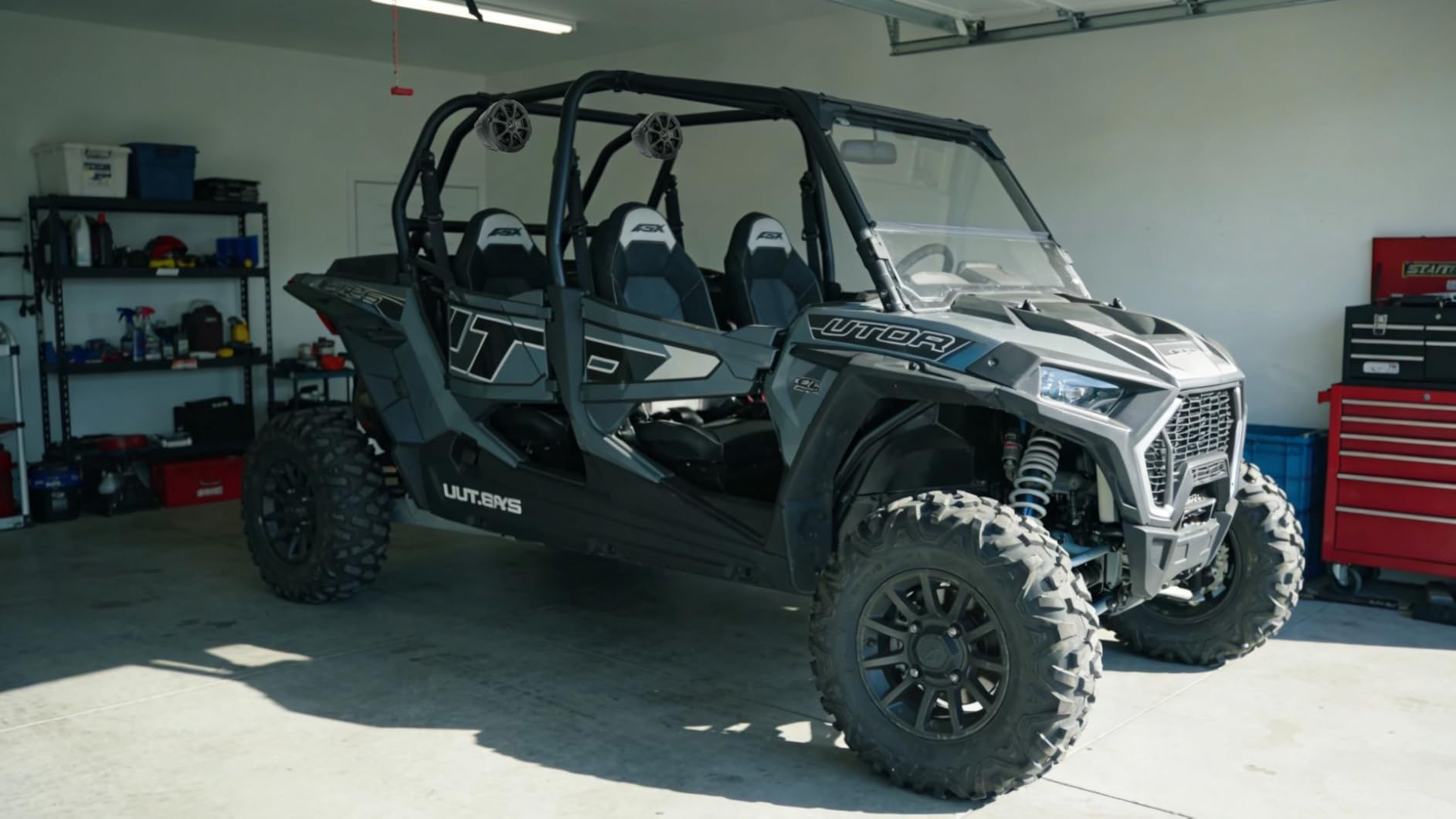 1200W 6.5 Inch Marine Speakers, Built-in Bluetooth & Amplifier, IPX6 Waterproof Powered Subwoofers, RGB Lights, 2-Way, Independent Remote Control, Boats Audio System for ATVs, UTVs, Jeeps, Golf Cart customer photo 1