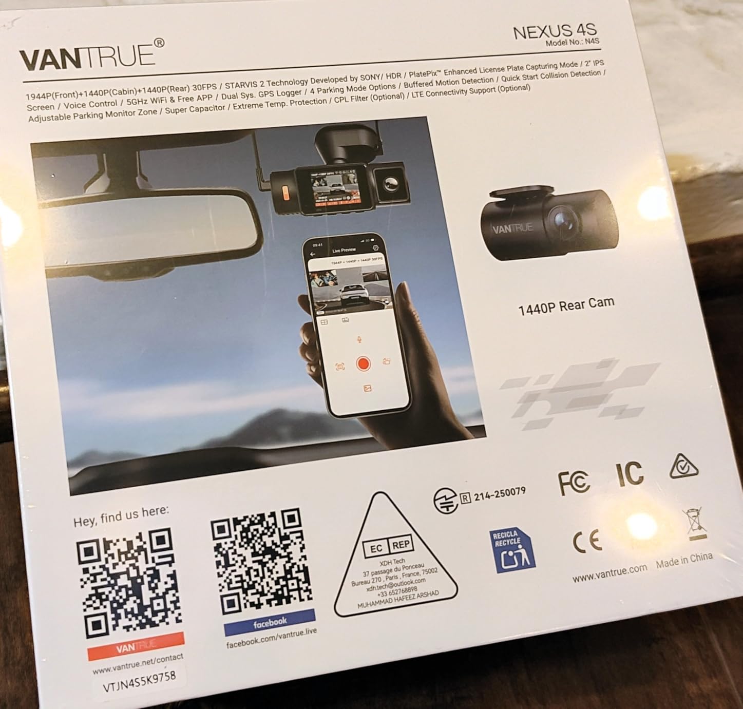 Vantrue New N4S 3 Channel Dash Cam, Front Rear Inside 2.7K+1440P+1440P Dashcam for Cars, Front and Rear Dual Channel, PlatePix™ Tech, STARVIS 2 Night Vision, Parking Mode, Wi-Fi, Support 1TB (RC18) customer photo 1