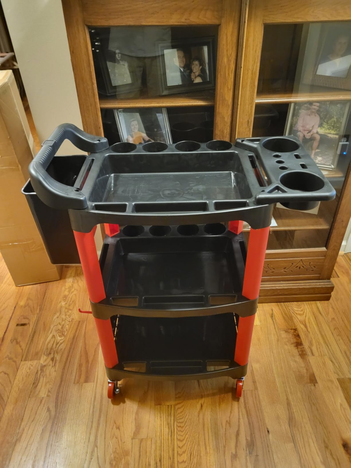 Auto Detailing Cart with Wheels, 3 Tier Rolling Detail Cart with Long Hanging Plate & Hooks & Hanging Bucket & Cat Ear Basket, for Detailers Garage, Workshop, Repair Shop, Storage Tool customer photo 1