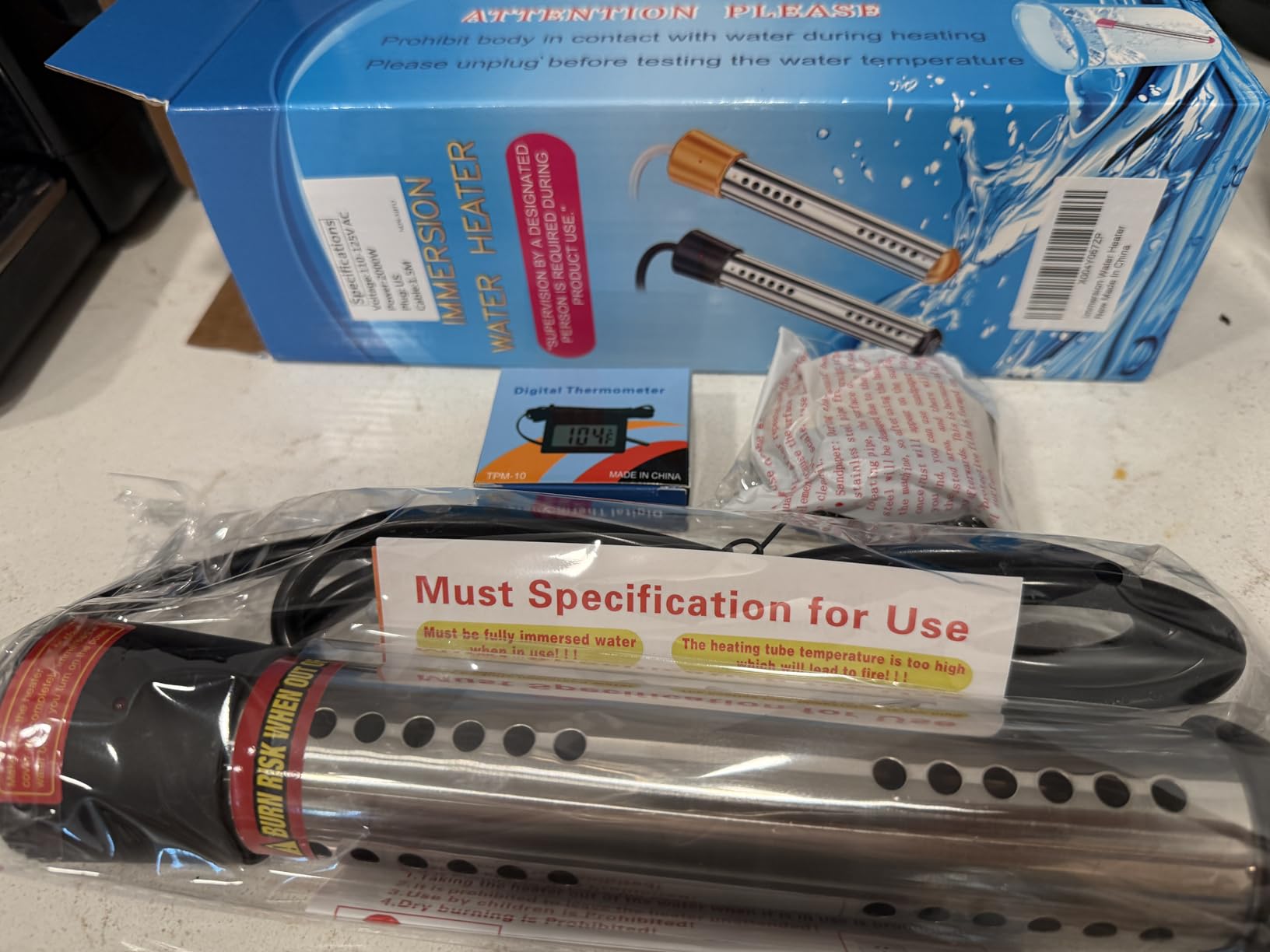 2000W Immersion Water Heater, Portable Water Heater Electric with Real-Time LCD Thermometer Control, with 304 SS Guard Fast Heats up 5 gallons Water in Minutes for Bucket, Basin, Bathtub, Small Pool customer photo 1