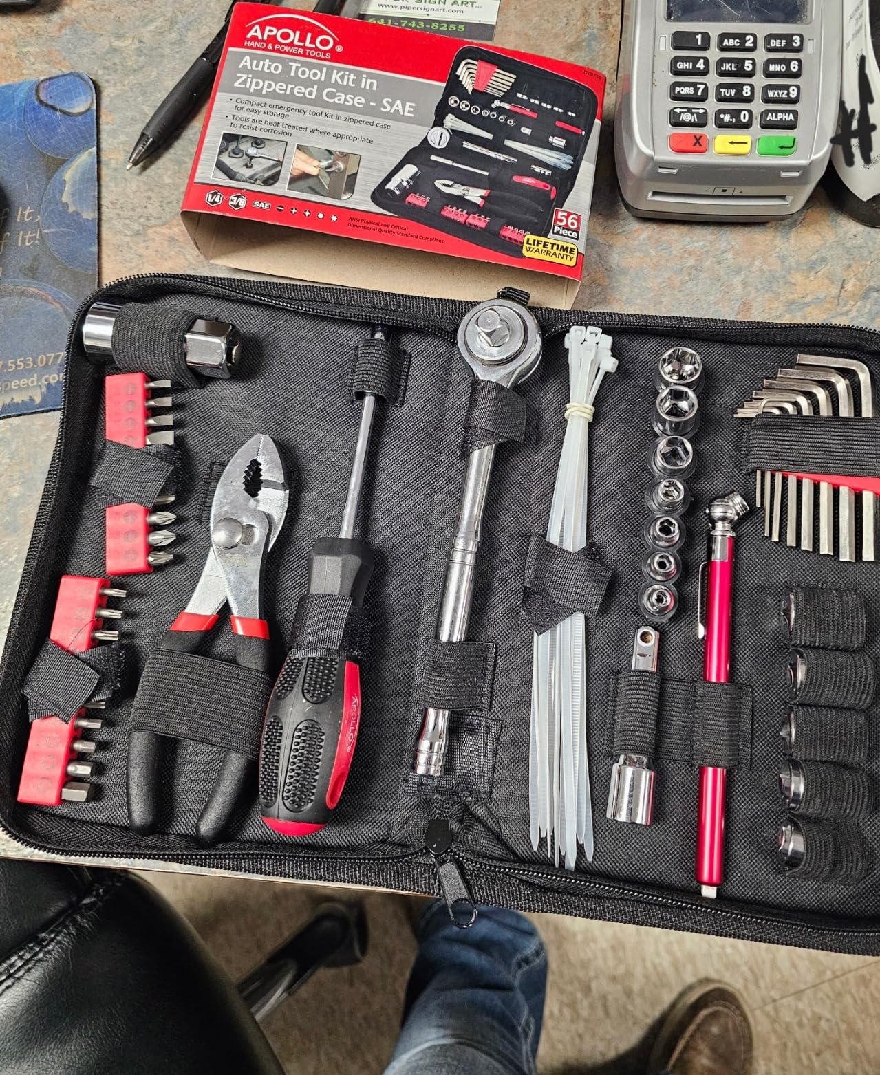 Apollo Tools 56 Piece Compact SAE Auto Tool Set in Zippered Case, Small Mechanic Tool Set for Car Emergency, Motorcycle Repair on the Road, Great for Travel Tool Needs - Red - DT9774 customer photo 1