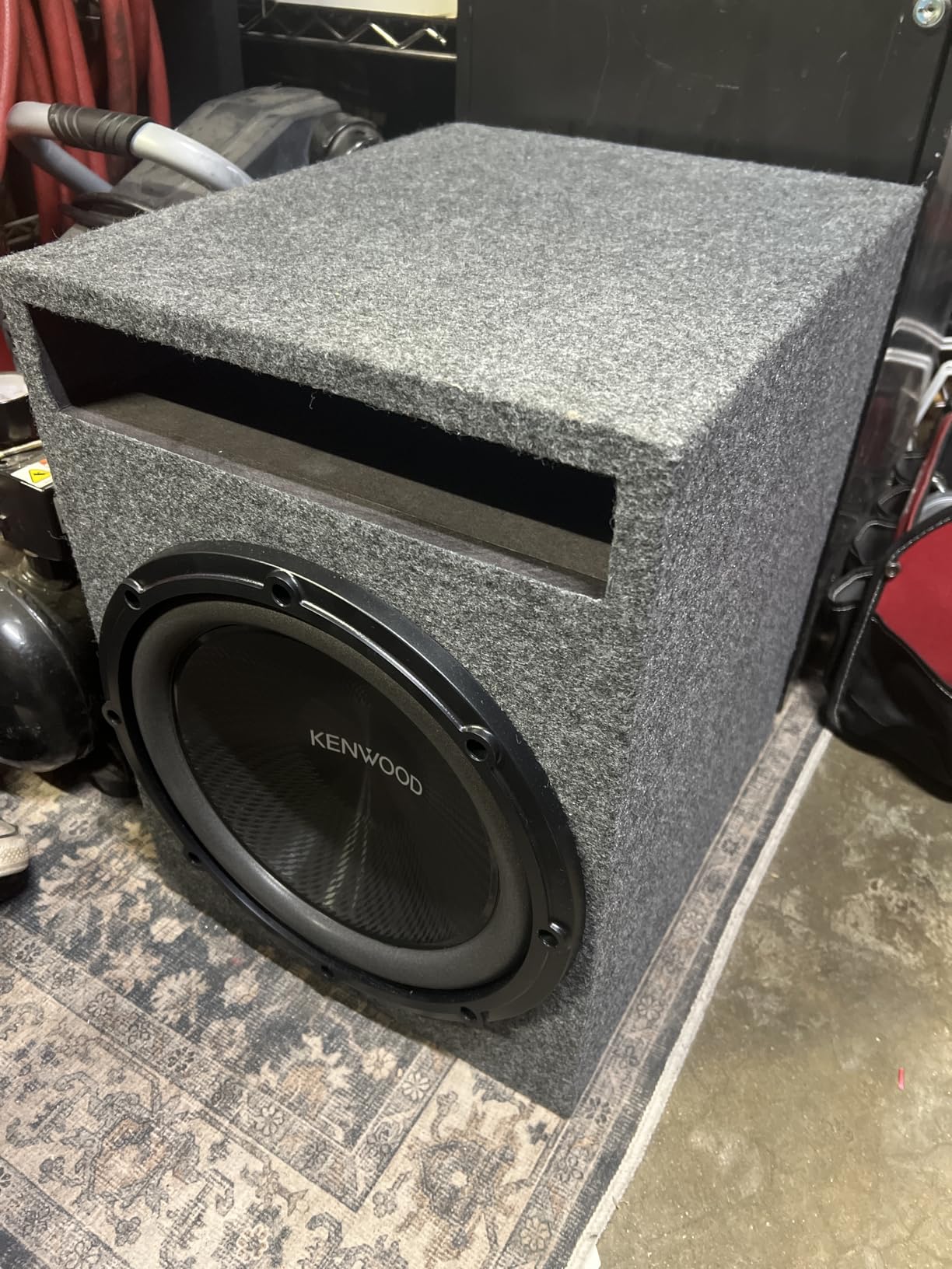 QPower Single Car Audio Subwoofer Box with Vented Design, Fits Most 12-Inch Subwoofers - Deep Bass MDF Enclosure for with Charcoal Gray Carpet, Tuned to 42 Hertz, 1.65 Cu Ft Air Space customer photo 1