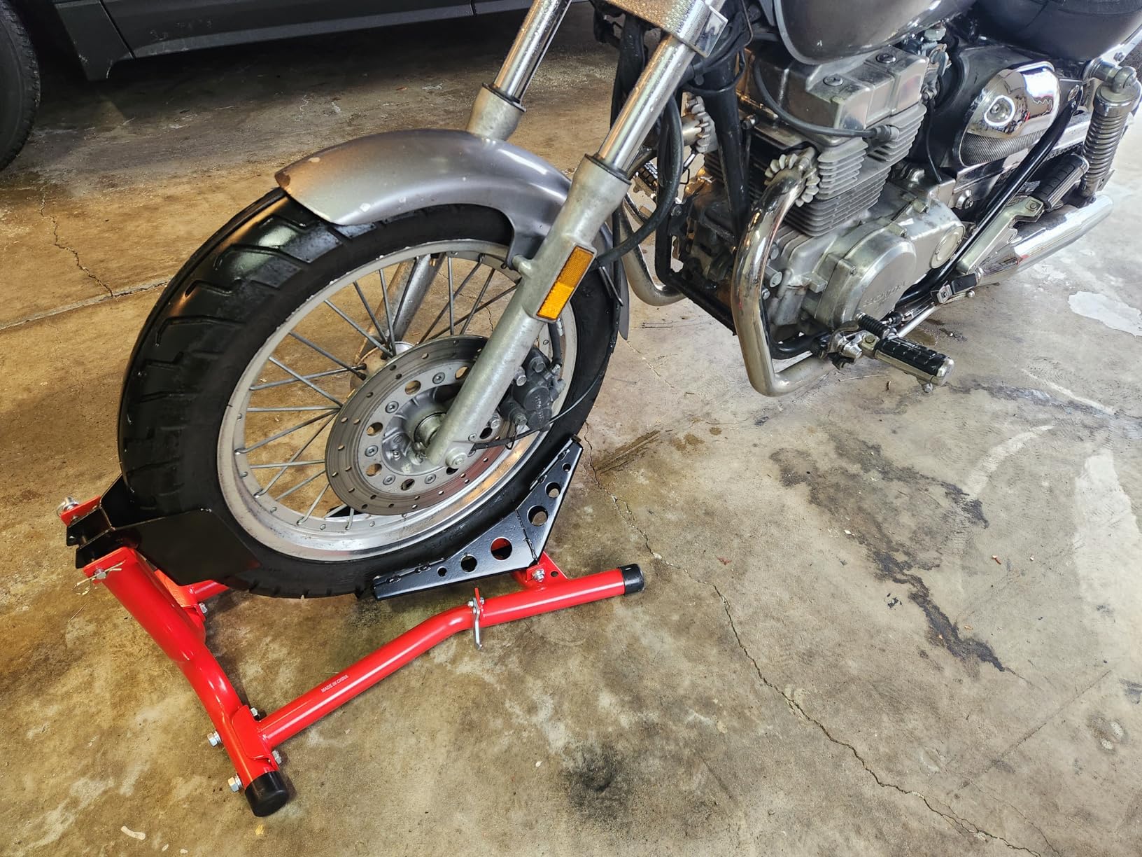 1500 lb Fixed Motorcycle Front Wheel Chock fits Sport Bikes & Road Cruisers customer photo 2