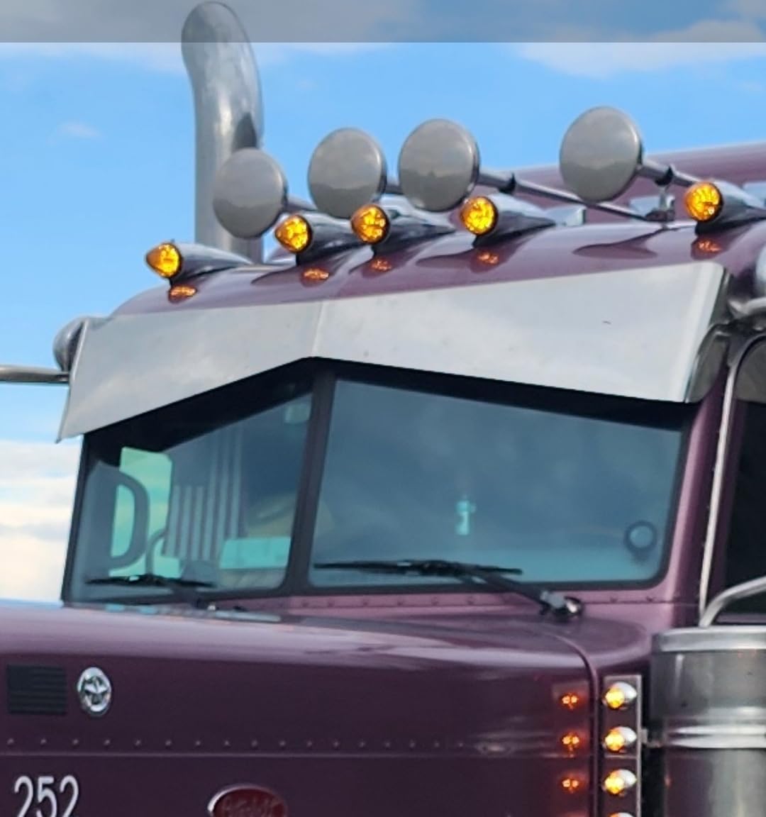 Partsam 5PCS 17 LED Amber Torpedo Cab Marker Roof Running Top Lights Assembly Super Bright Chrome Heavy Duty Trucks Replacement for International Kenworth/Peterbilt/Freightliner/Mack, DOT Compliant customer photo 1