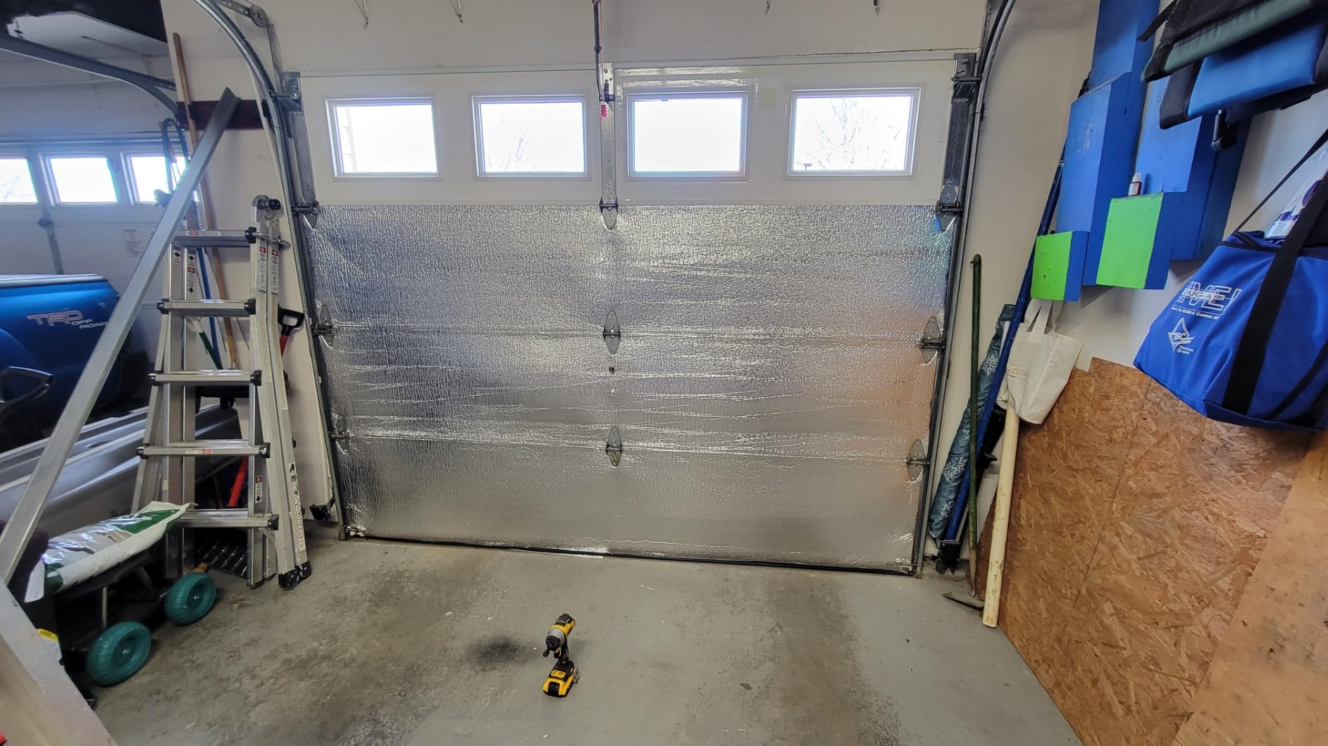 US Energy NASATECH (Pre-Cut for 16 Panel) 2 Car Garage Door Reflective Insulation Kit (R8) 1/4 thick w/ New And Improved Super Heavy Duty Double Sided Foam Tape Fits 16x7 16x8 18x7 18x8 Garage Doors customer photo 1