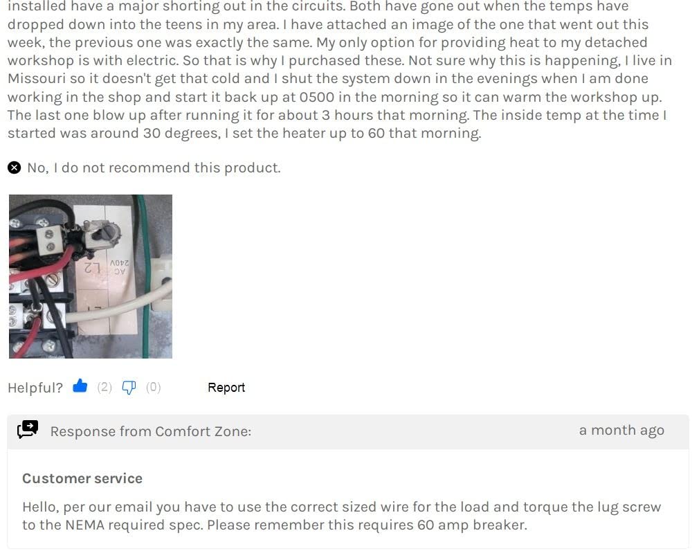 Comfort Zone 10,00W Hard-Wired Garage Heater - Industrial & Commercial Ceiling Mount, 240V Fan-Forced Heater with Remote, Digital Thermostat, Timer, 2 Heat Settings, Overheat Protection, Grey customer photo 2