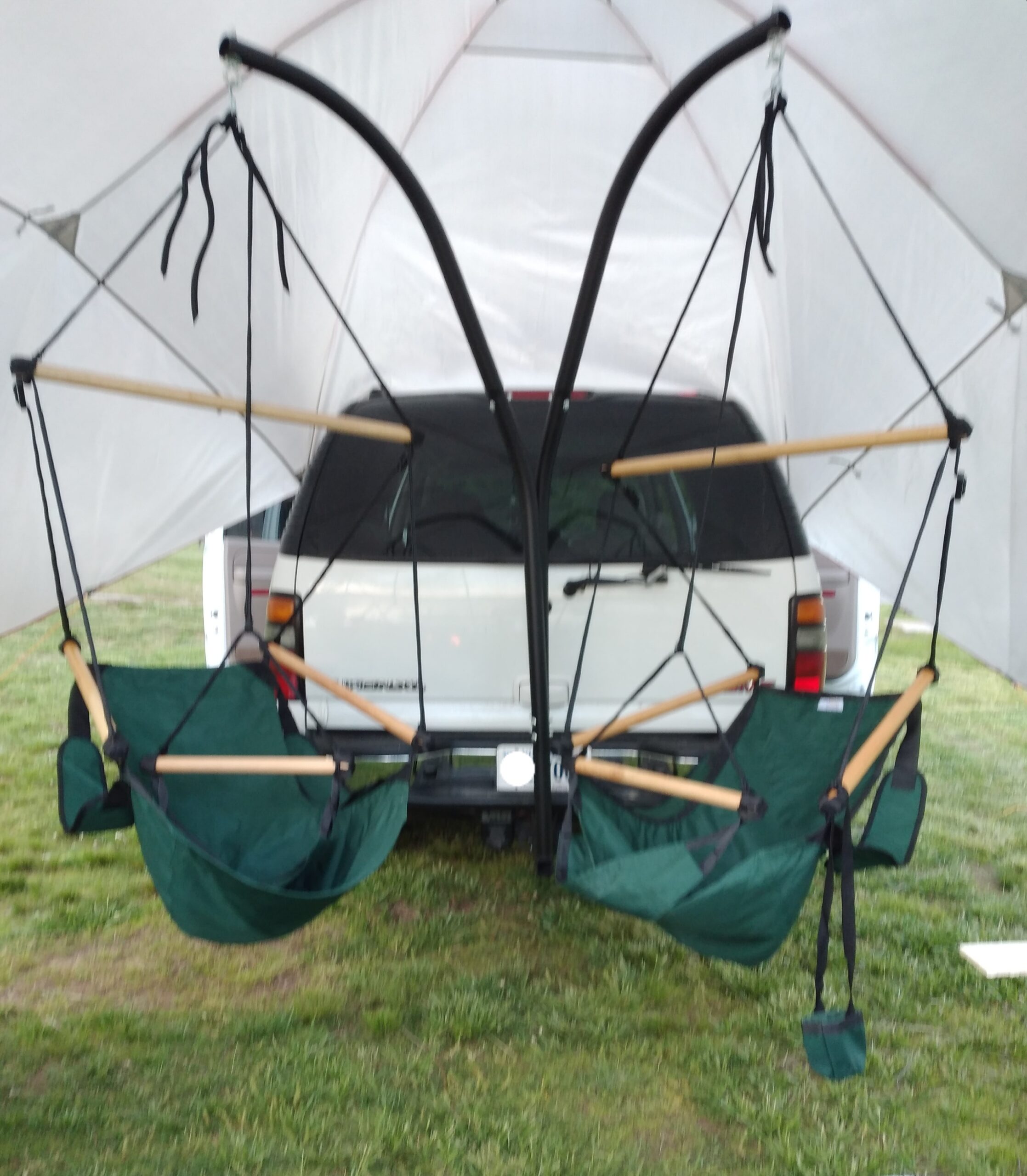Hammaka Hammock Hitch Stand with 2 Cradle Chairs and Blue/Green Parachute Hammock (Blue) customer photo 1