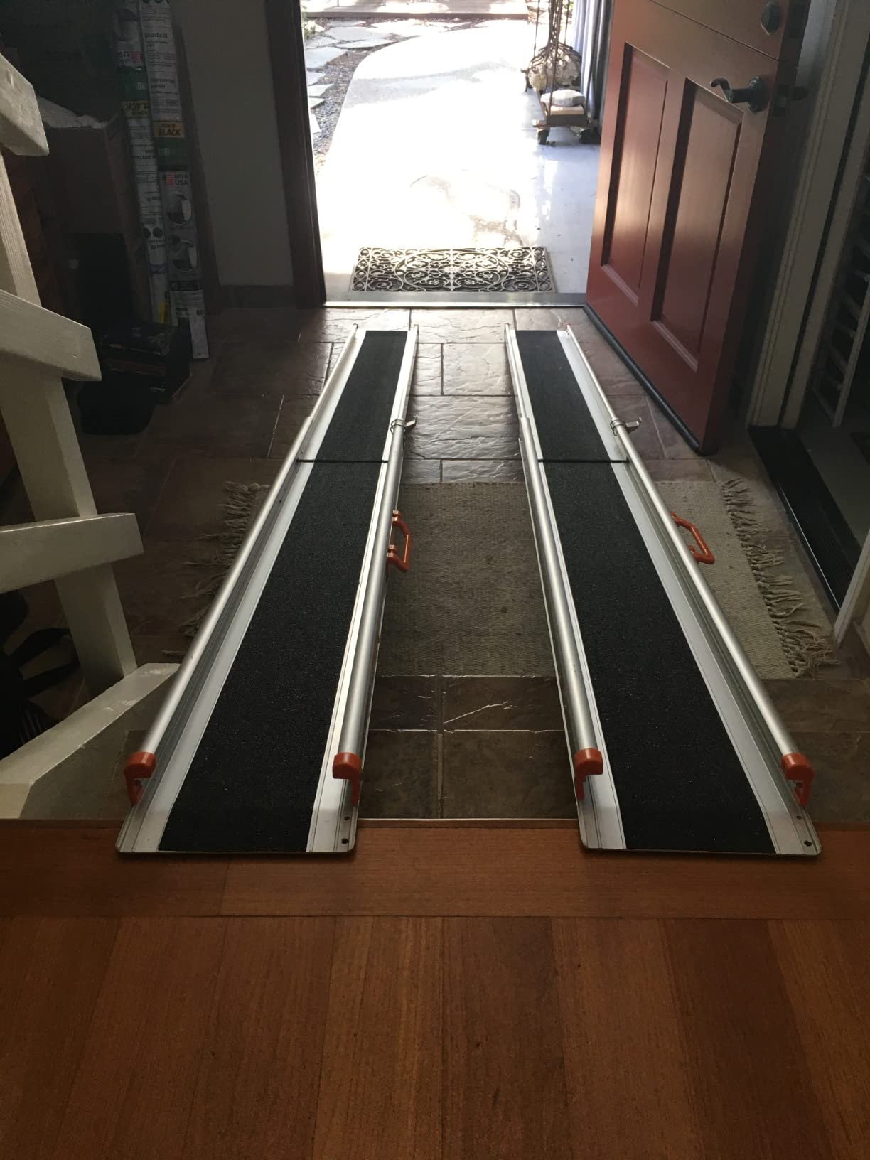 Ruedamann 7FT x 8.3 Adjustable Wheelchair Ramp with Handle, Telescoping Portable Wheelchair Ramp for Home Steps, 600lbs Capacity, Non-Skid Lightweight Scooter Ramp for Van, MPV, Caravan 2Pcs customer photo 2