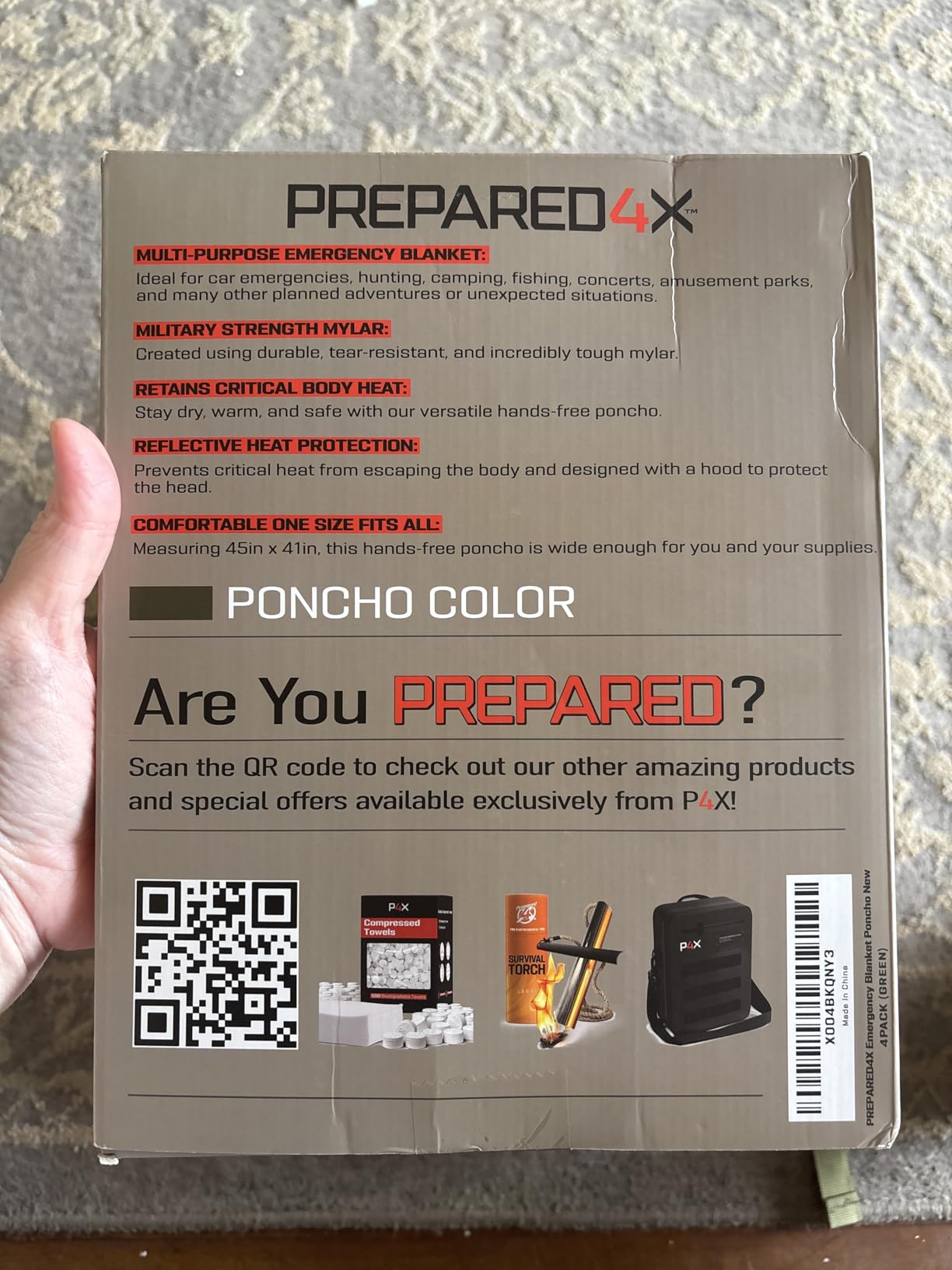 PREPARED4X Emergency Mylar Poncho - Survival Rain Poncho with Hood - Lightweight, Compact, Reusable Emergency Blanket Poncho for Hiking, Camping, Thermal Gear, Car Kit, Outdoors customer photo 2