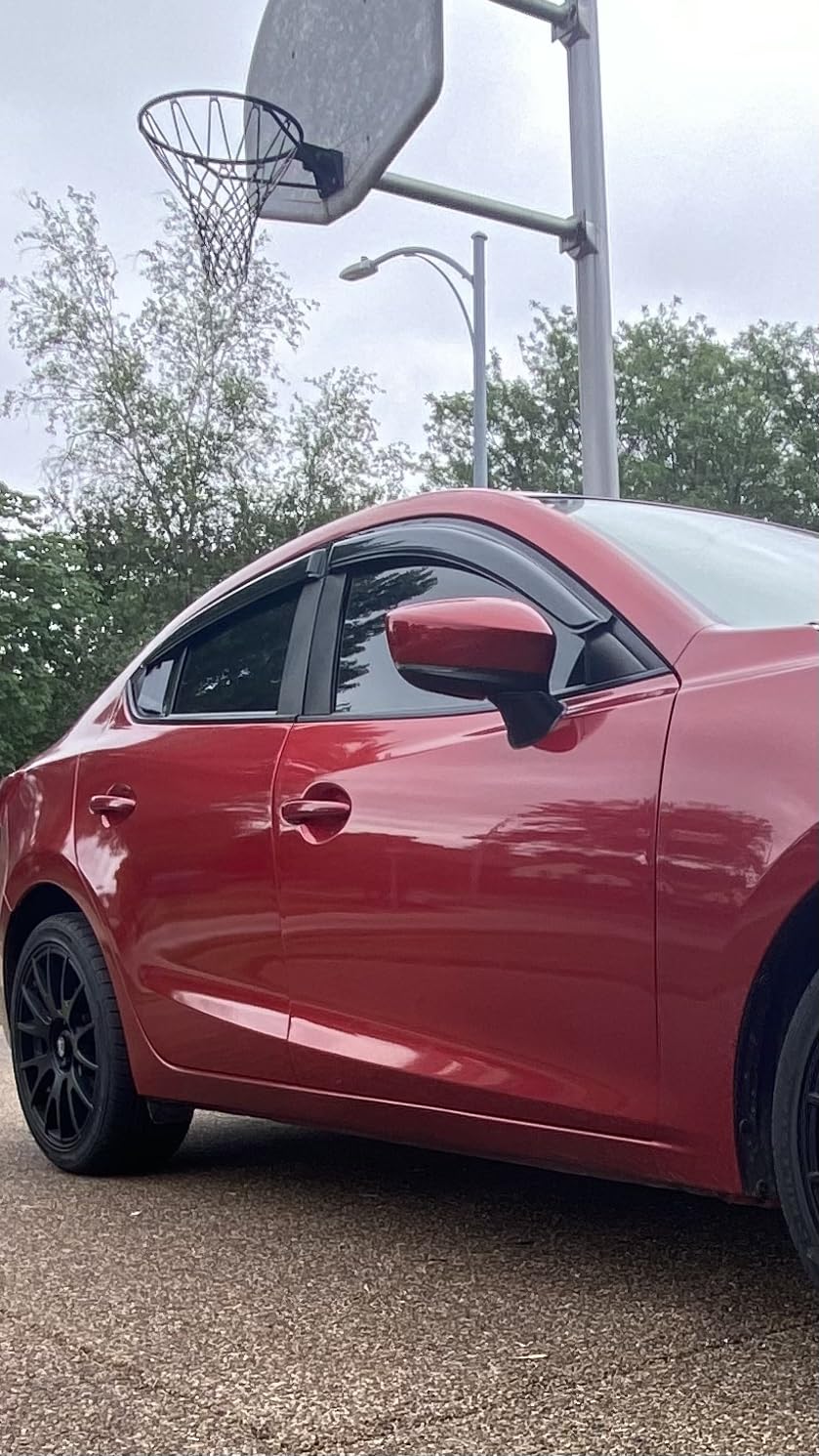 Lightronic Extra Durable Outside-Mount Auto Vent Window Visor, Fits 2014-2018 Mazda 3 Sedan & Hatchback, UV Protection Rain Guard, Original Wind Deflector, No-Drill Easy Install, Dark Smoke, 4-Pcs customer photo 1