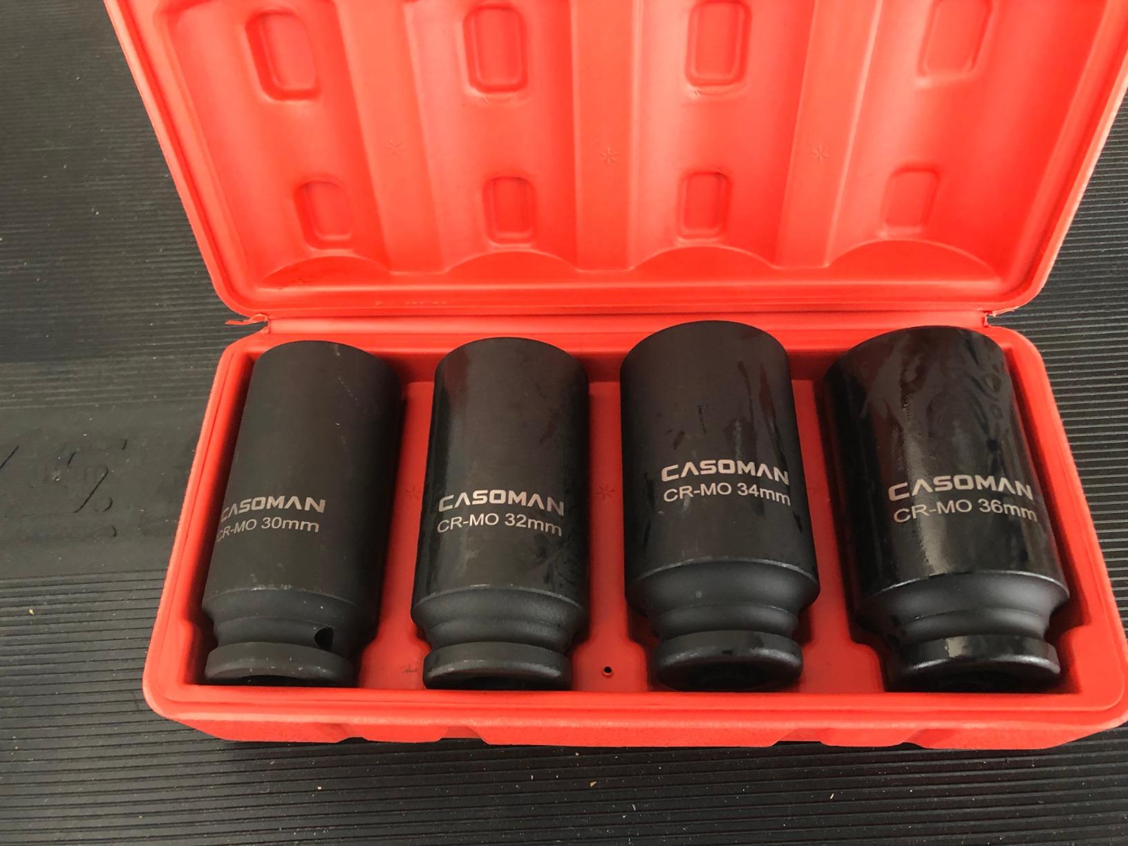 CASOMAN 1/2-Inch Drive Deep Spindle Axle Nut Impact Socket Set, 12 Point Metric, CR-MO, 30,32,34,36mm, 4-Piece 1/2