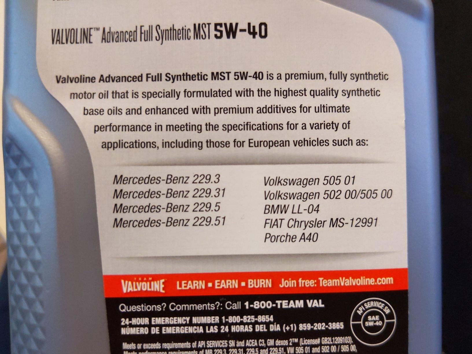 Valvoline European Vehicle Full Synthetic SAE 5W-40 Motor Oil 5 QT customer photo 2