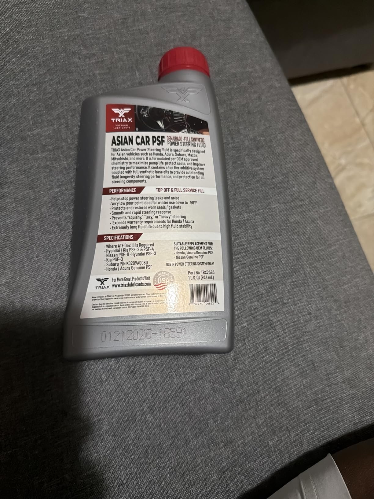 TRIAX Asian Car PSF Hydraulic & Electric Full Synthetic OEM Grade Power Steering Fluid, 1 Quart customer photo 1