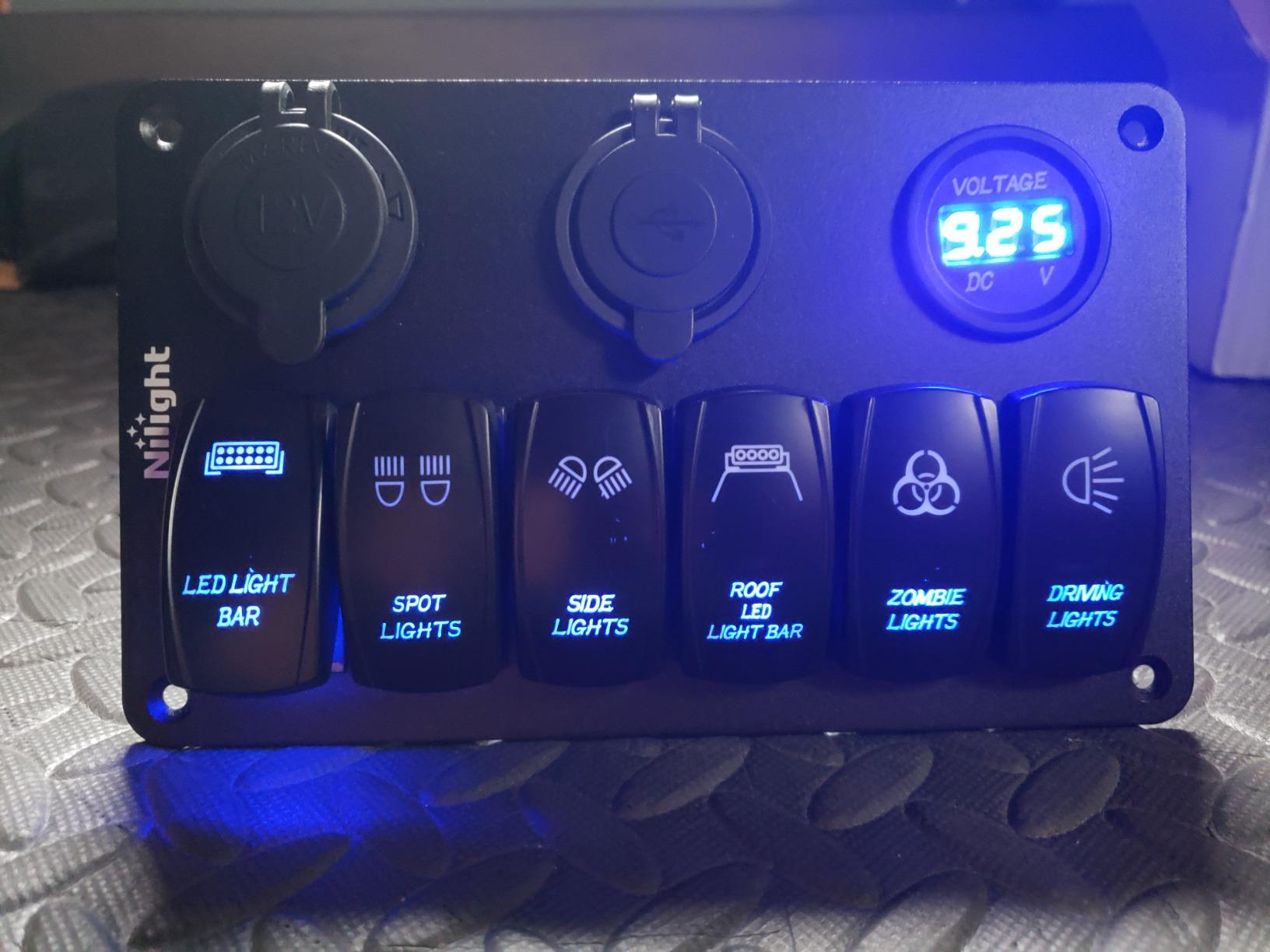 Nilight 6 Gang Rocker Switch Panel Laser Etched Aluminum Light Bar Switch with Cigarette Lighter USB Charger Voltmeter for 12V 24V Cars Boats Trailers customer photo 1