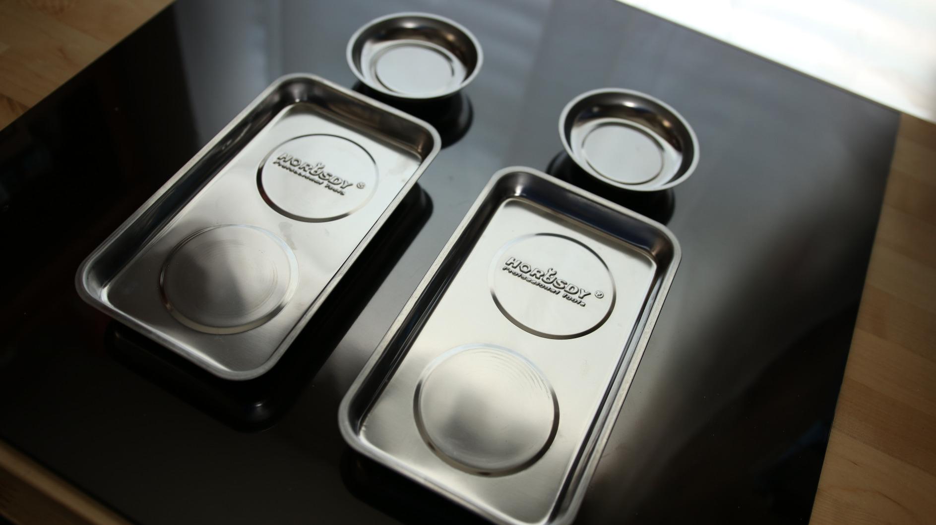 HORUSDY 4-Piece Large Magnetic Parts Tray Set, Stainless Steel Heavy Duty 9.5