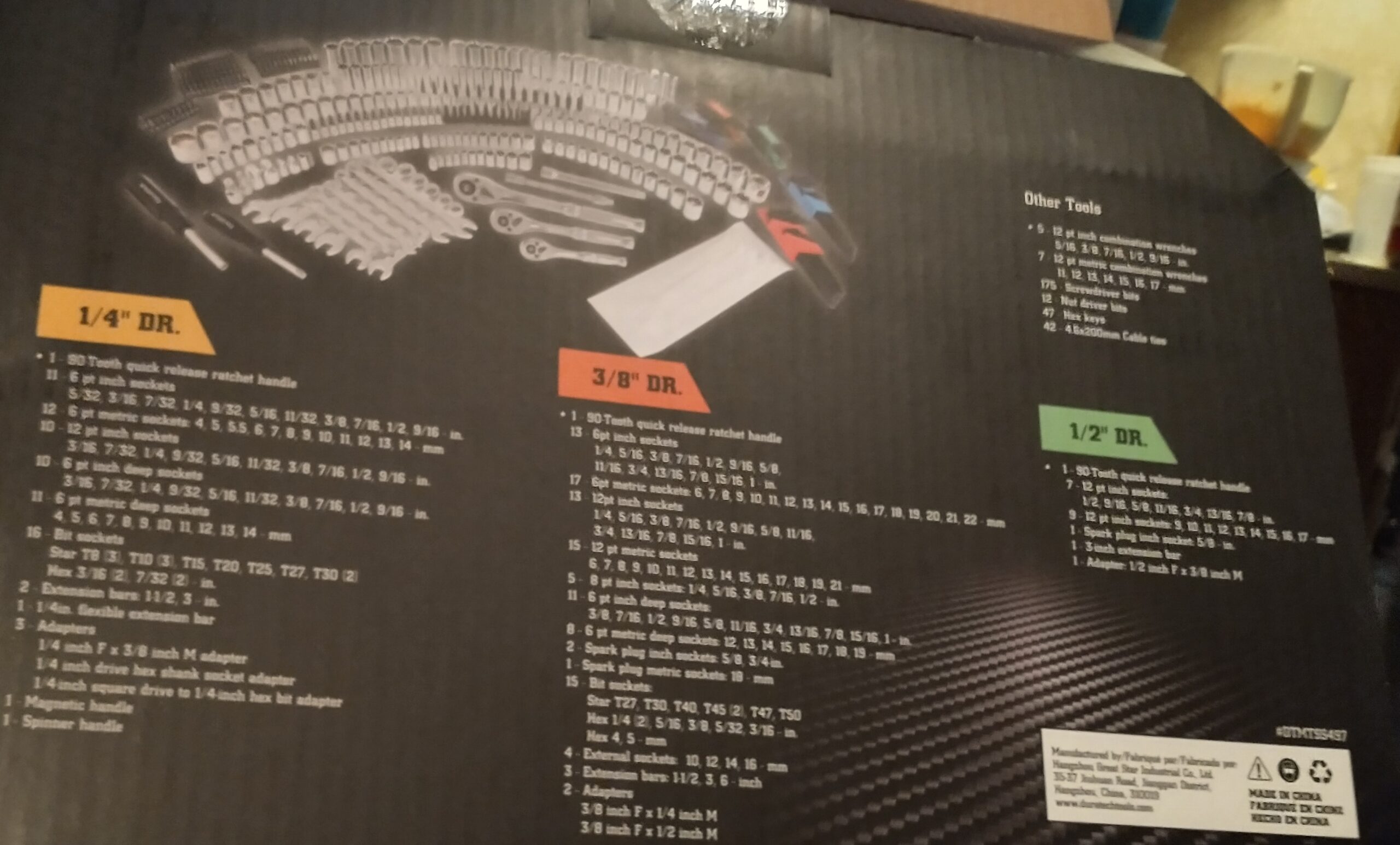 DURATECH 497-Piece Mechanics Tool Set, Include SAE/Metric Sockets, 90-Tooth Ratchet and Wrench Set in 3 Drawer Tool Box customer photo 2
